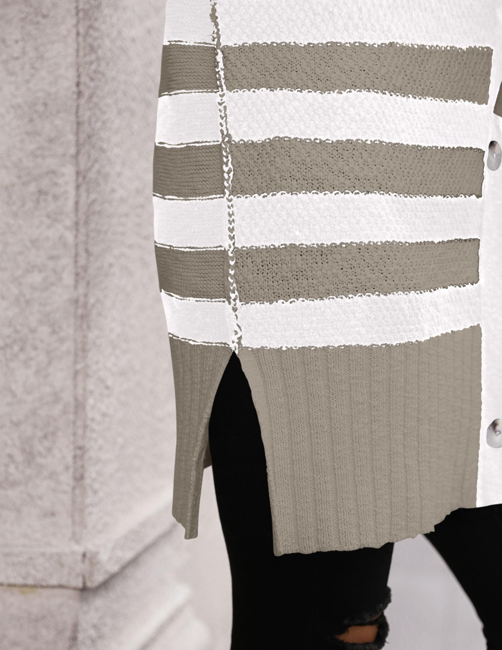 PRETTYGARDEN Women's Winter Striped Cardigan Sweaters Long Sleeve Button Down Open Front Chunky Knit Oversized Sweater Coat