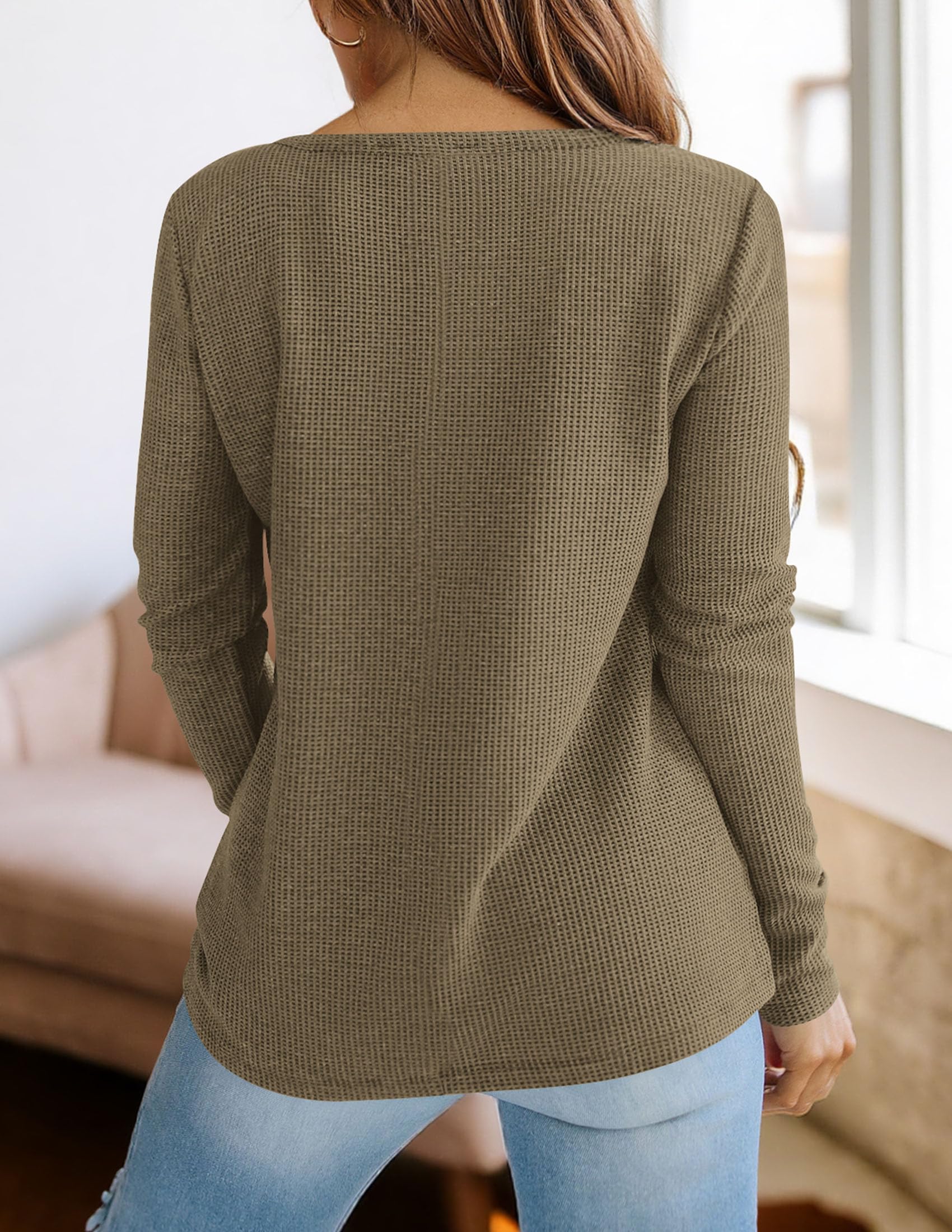 PRETTYGARDEN Long Sleeve Shirts for Women Fall V Neck Waffle Basic Tee Dressy Casual Winter Blouses Knit Tunic Tops