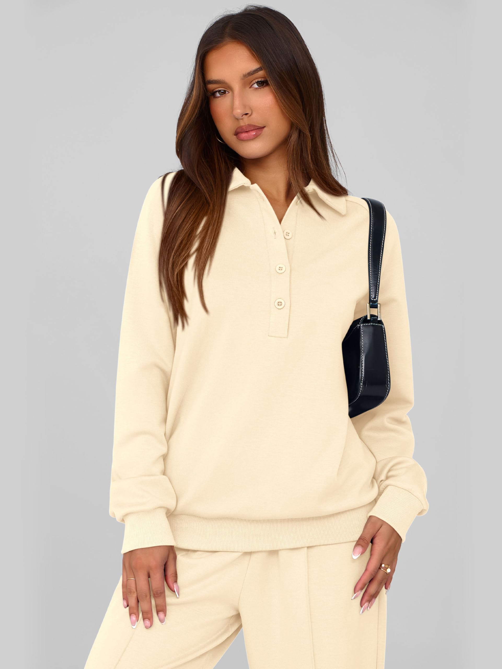 PRETTYGARDEN Women Fall 2 Piece Outfits Sweatsuits Lounge Sets Quarter Button Long Sleeve Sweatshirt, Wide Leg Sweat Pants, Casual 2 Piece Sets Tracksuit, Airport Travel Outfits for Women