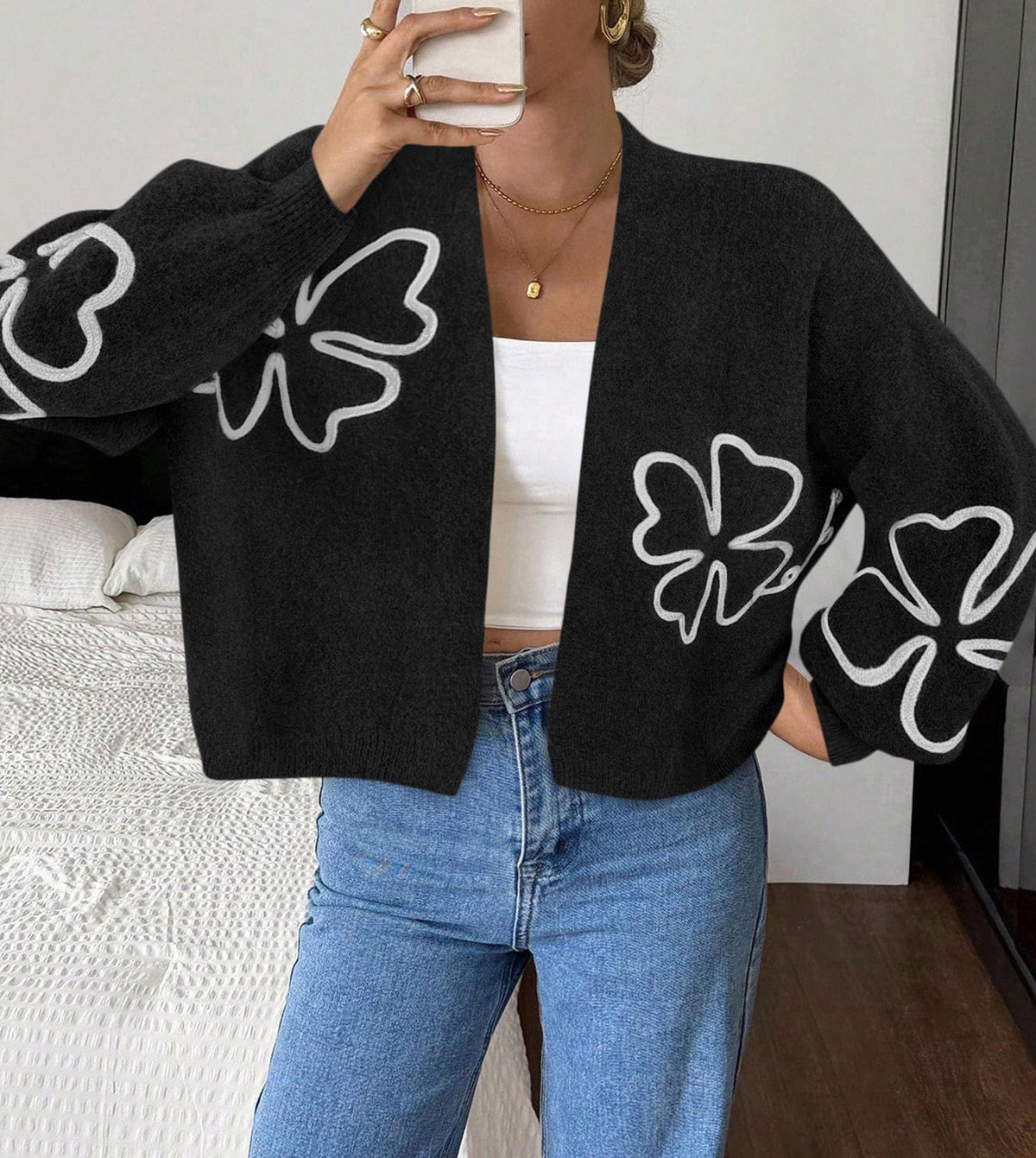 PRETTYGARDEN Women's Floral Oversized Cardigan Sweaters Trendy Fall Outfits Long Sleeve Sweater Jacket, Open Front Coat, Cozy Soft Chunky Knit, Casual Outerwear,Winter Fashion Clothing