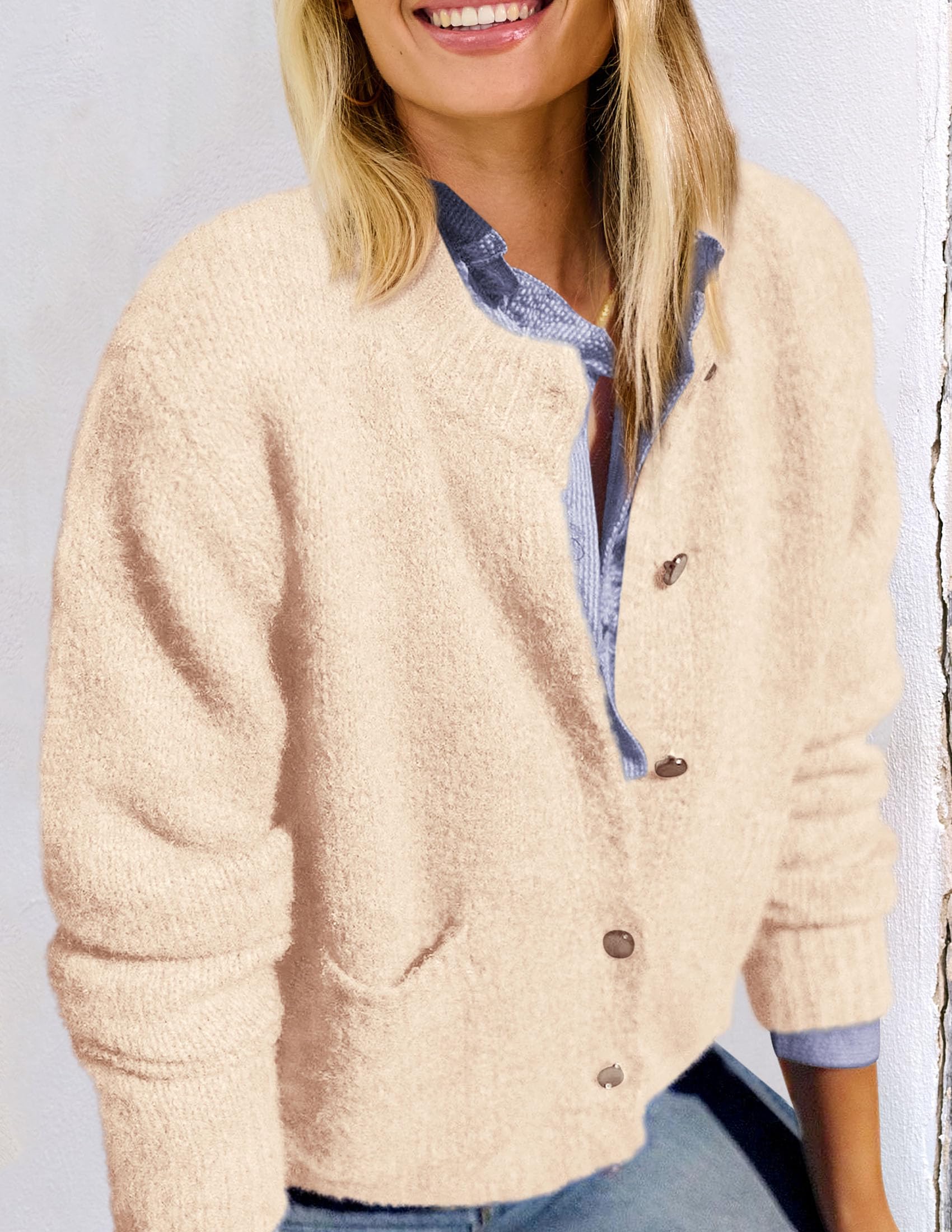 PRETTYGARDEN Women's Knit Cardigan Sweaters Casual Long Sleeve Open Front Button Up Ribbed Fall Spring Sweater Jackets