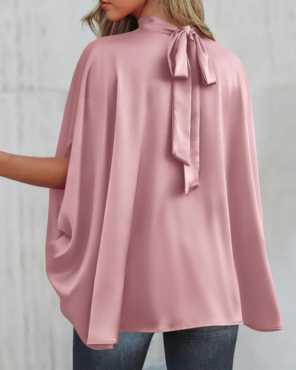BTFBM Womens Summer Tops Mock Neck Batwing Sleeve Silk Satin Shirts Loose Oversized Dressy Casual Spring Blouses