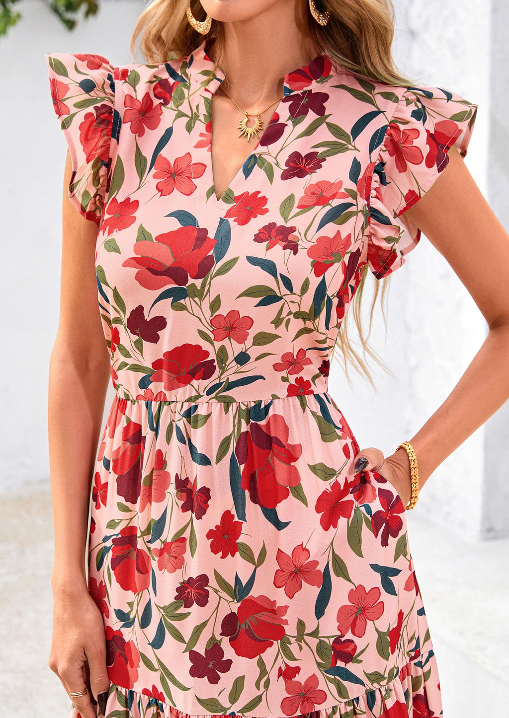 Visit the PRETTYGARDEN Store PRETTYGARDEN Women's Summer Floral Midi Dress Cap Sleeve V Neck Ruffle Long Flowy Boho Casual Beach Vacation Dresses