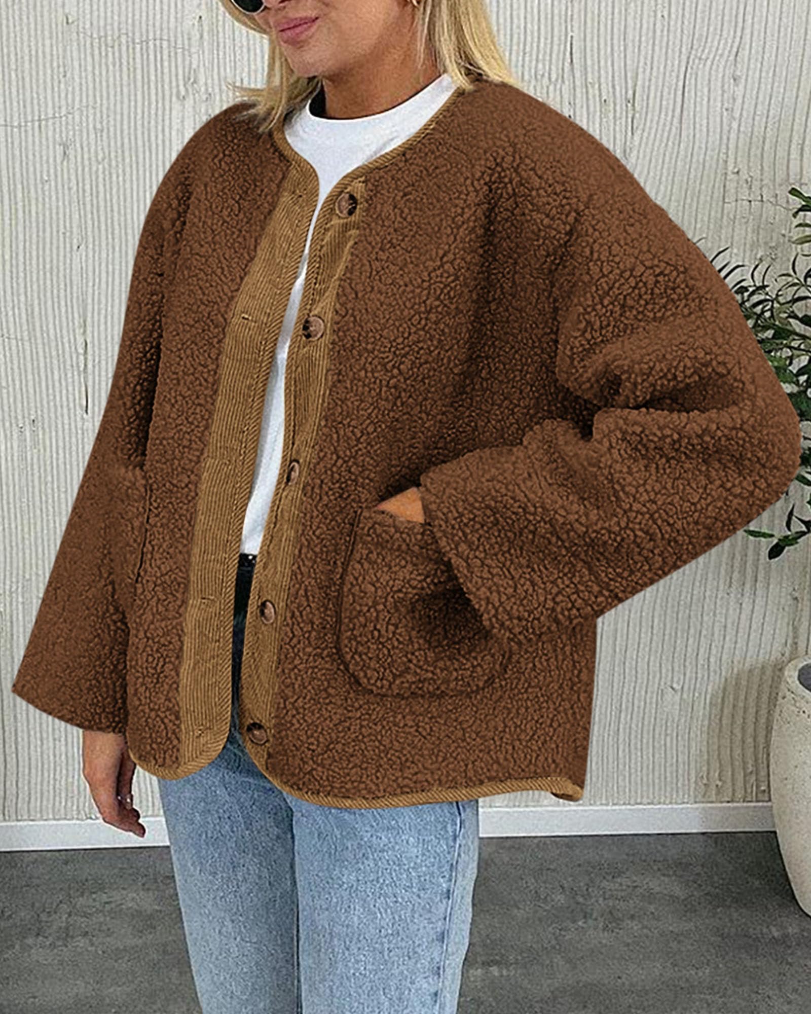 PRETTYGARDEN Women's Winter Coats Long Sleeve Button up Fuzzy Sherpa Fleece Jackets Outerwear Fall Fashion Clothes
