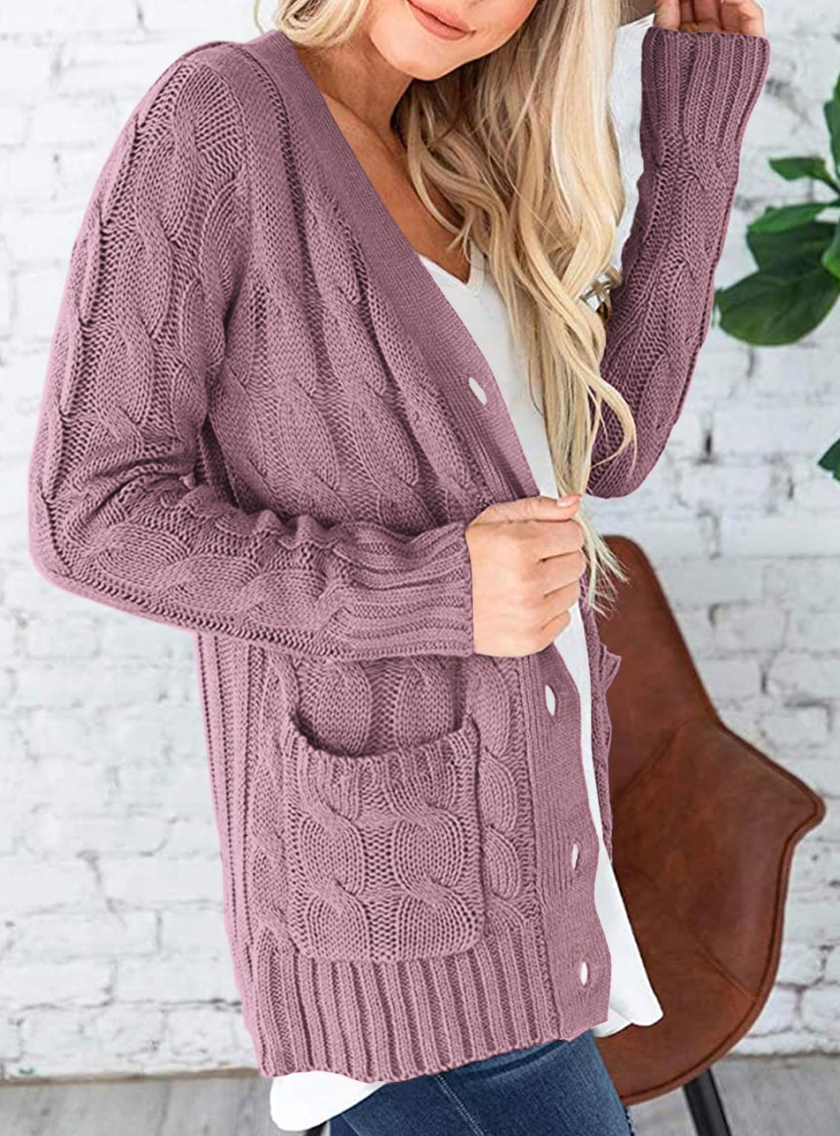 PRETTYGARDEN Women's Open Front Cardigan Sweaters Fall Fashion Button Down Cable Knit Chunky Winter Clothing Outerwear Coats