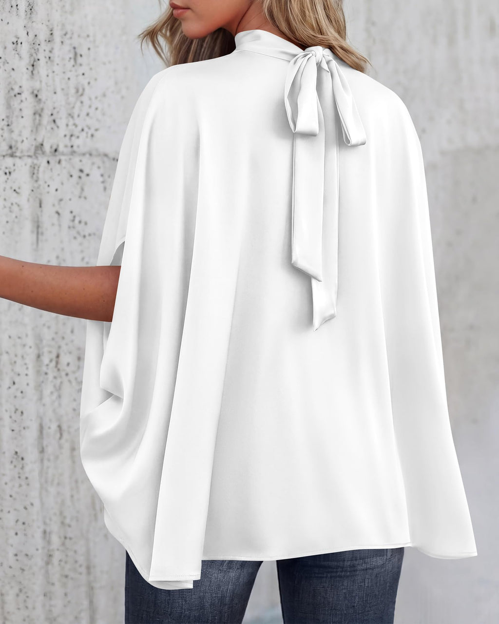 BTFBM Womens Summer Tops Mock Neck Batwing Sleeve Silk Satin Shirts Loose Oversized Dressy Casual Spring Blouses