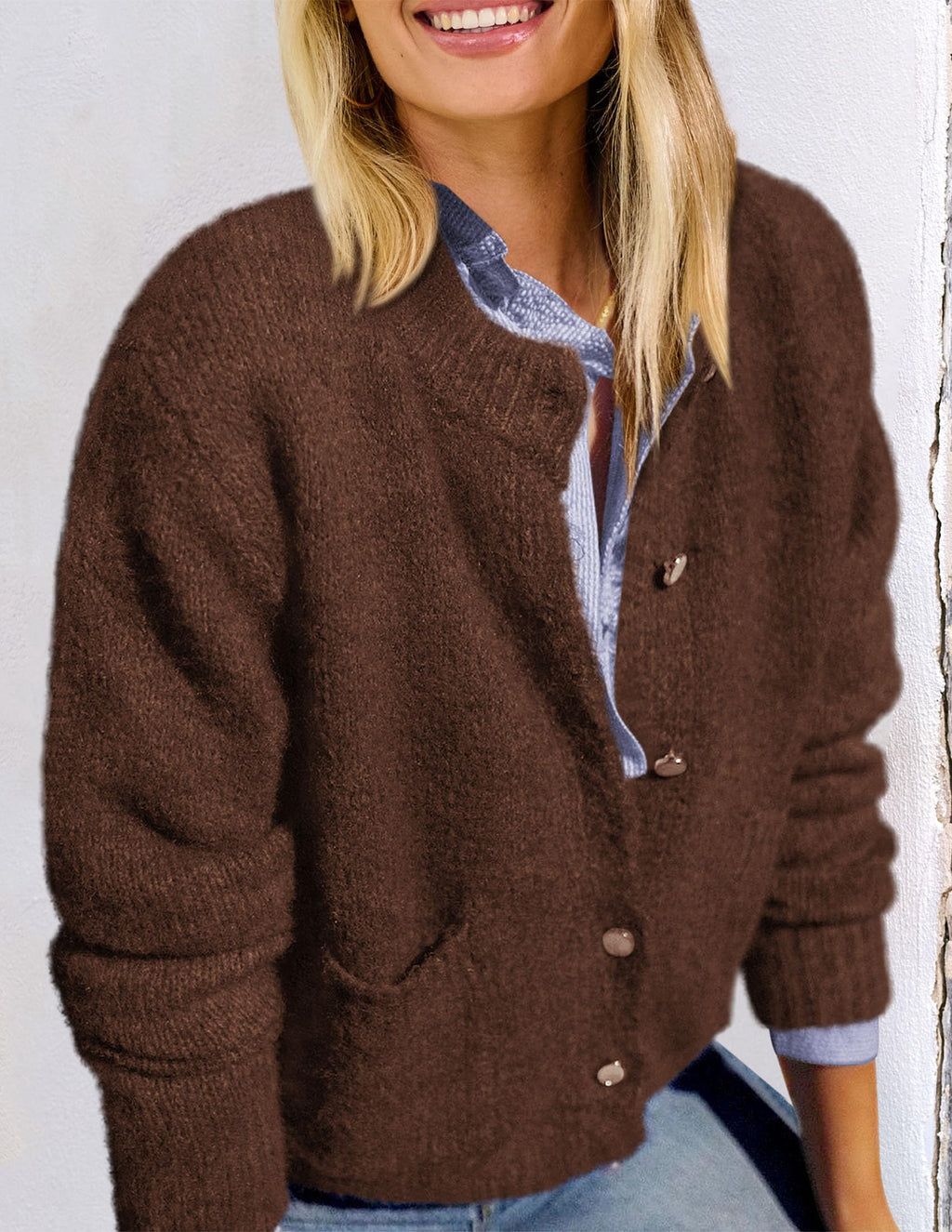 PRETTYGARDEN Women's Knit Cardigan Sweaters Casual Long Sleeve Open Front Button Up Ribbed Fall Spring Sweater Jackets