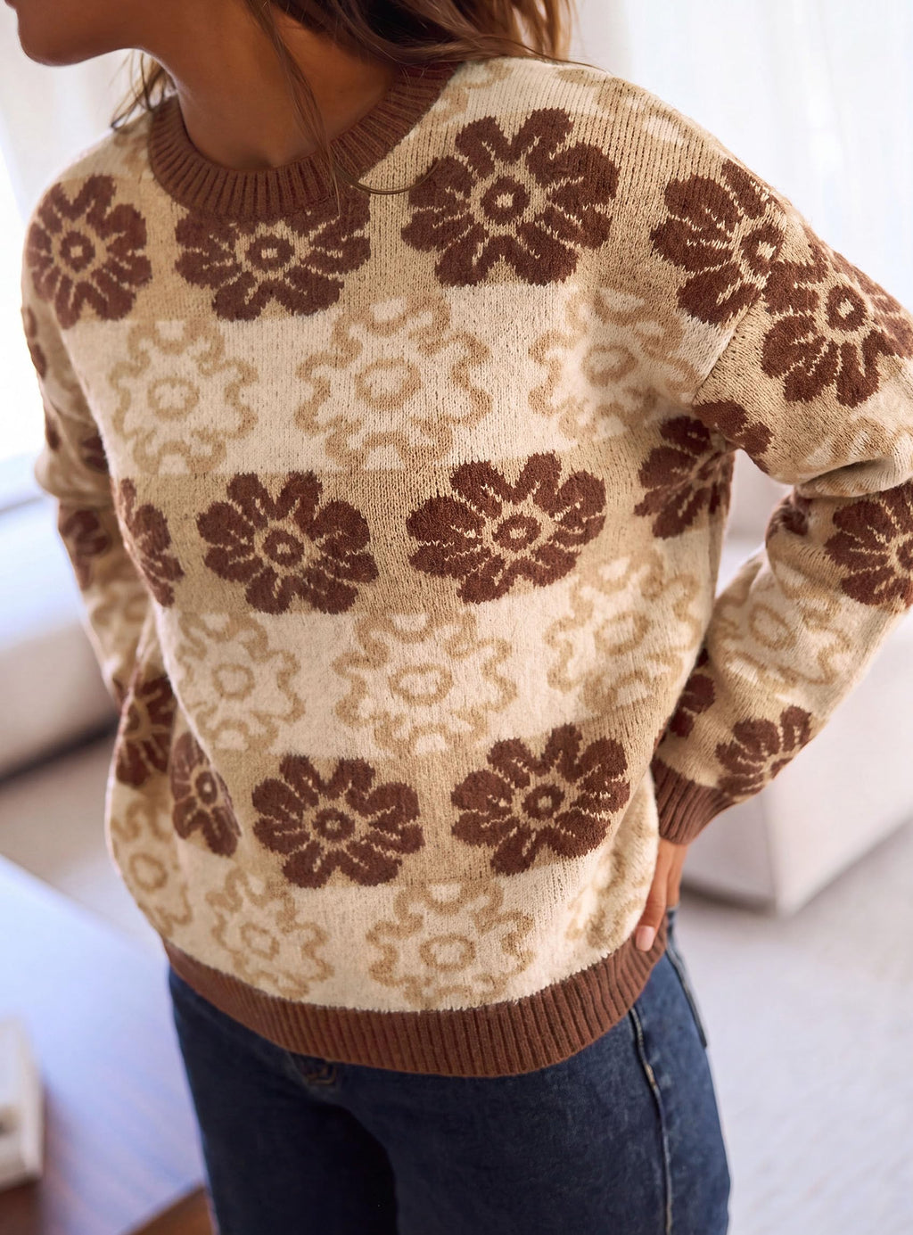 PRETTYGARDEN Women's Floral Crewneck Sweater Knit Pullover Loose Fit, Chunky Knit Sweaters Tops, Dressy Casual Work Vacation Holiday Outfits, Womens Fall Fashion, Winter Clothes