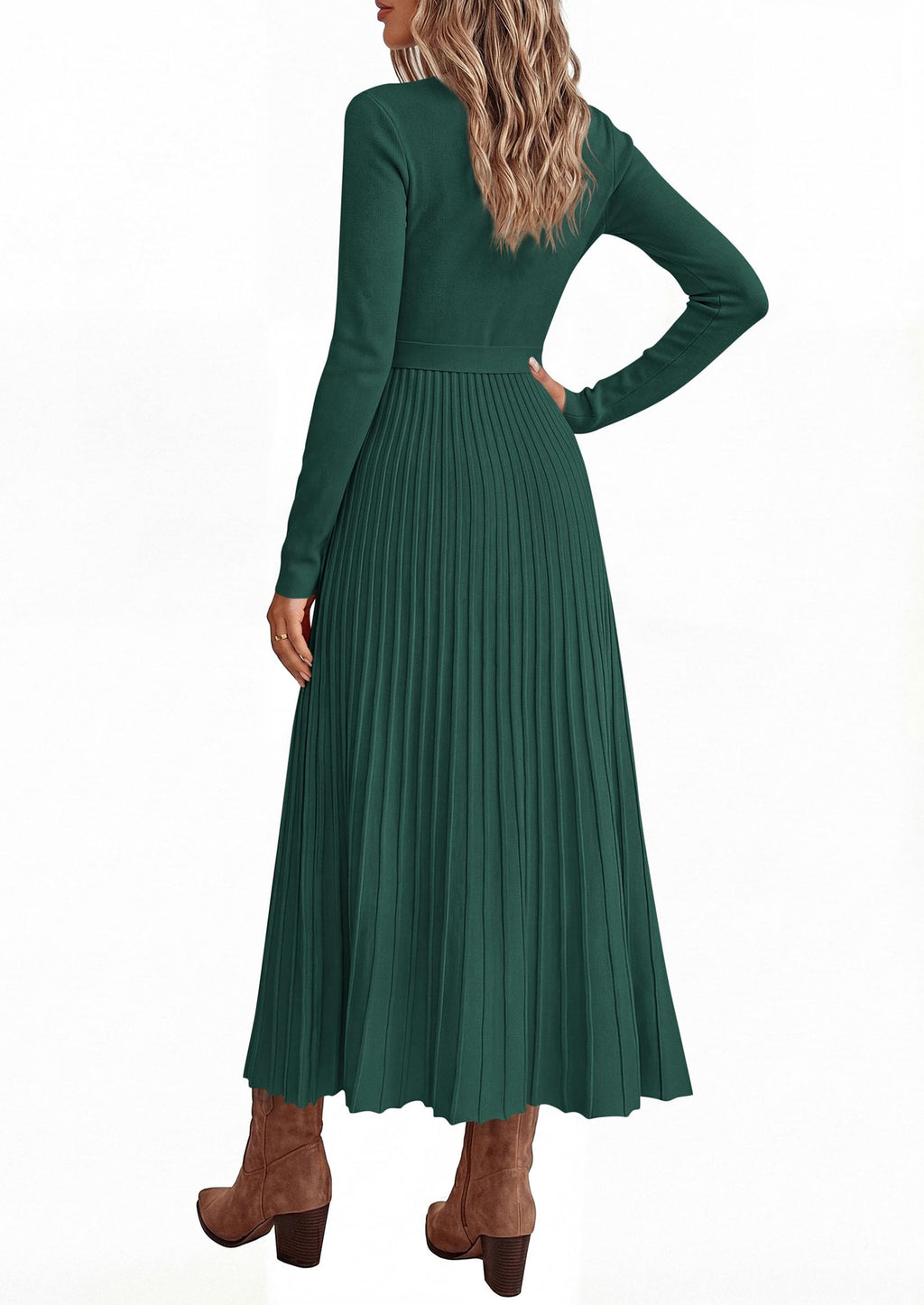 PRETTYGARDEN Womens Fall Maxi Long Sleeve Sweater Dress Soft Stretchy Knit, V Neck A Line Dresses with Bow, Flowy Pleated Hem, Cocktail Party Outfits, Trendy Winter Clothes