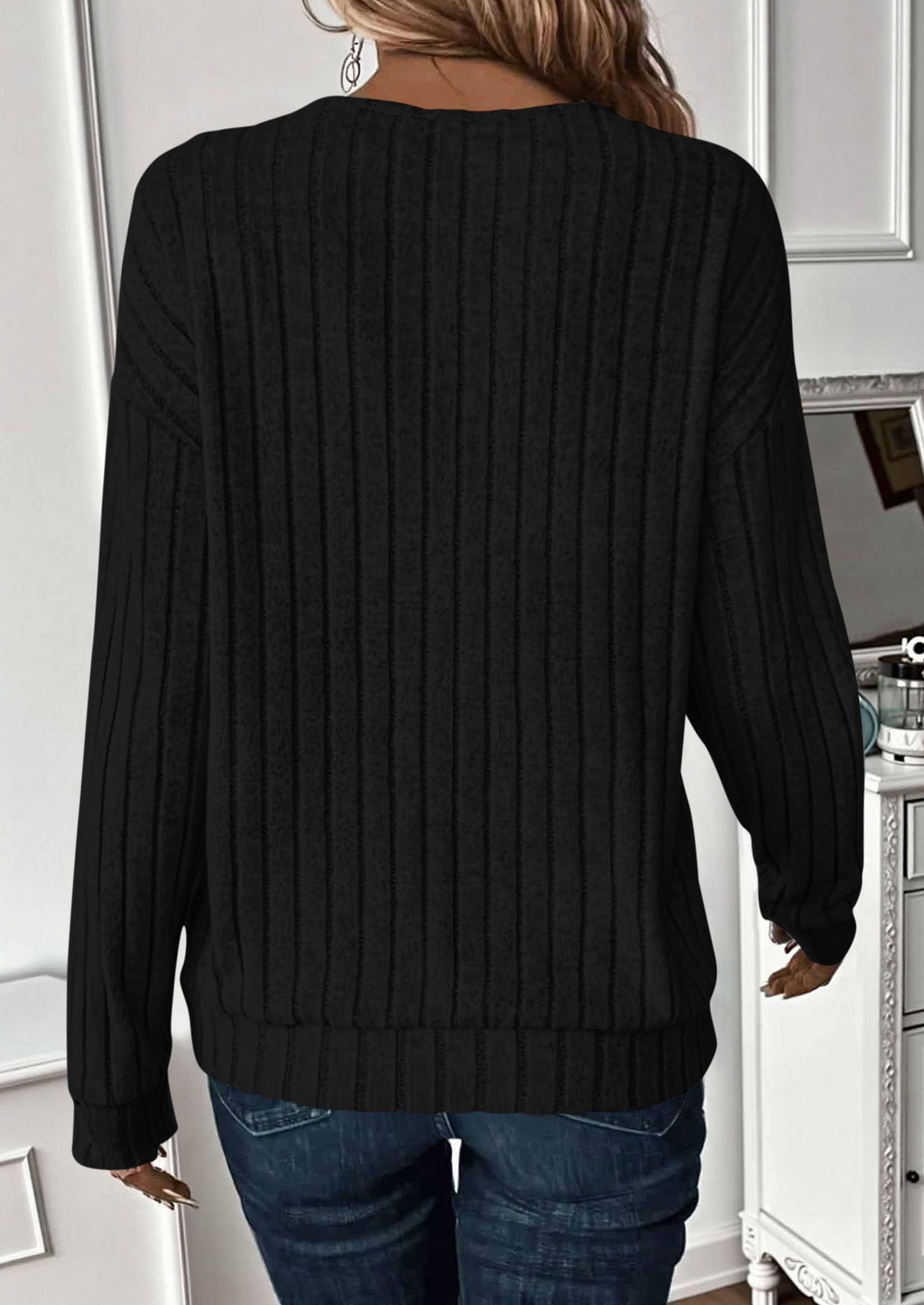 PRETTYGARDEN Women's Long Sleeve Henley Shirts Fall Casual Ribbed Tunic Tops Lightweight Sweaters Fashion Clothing