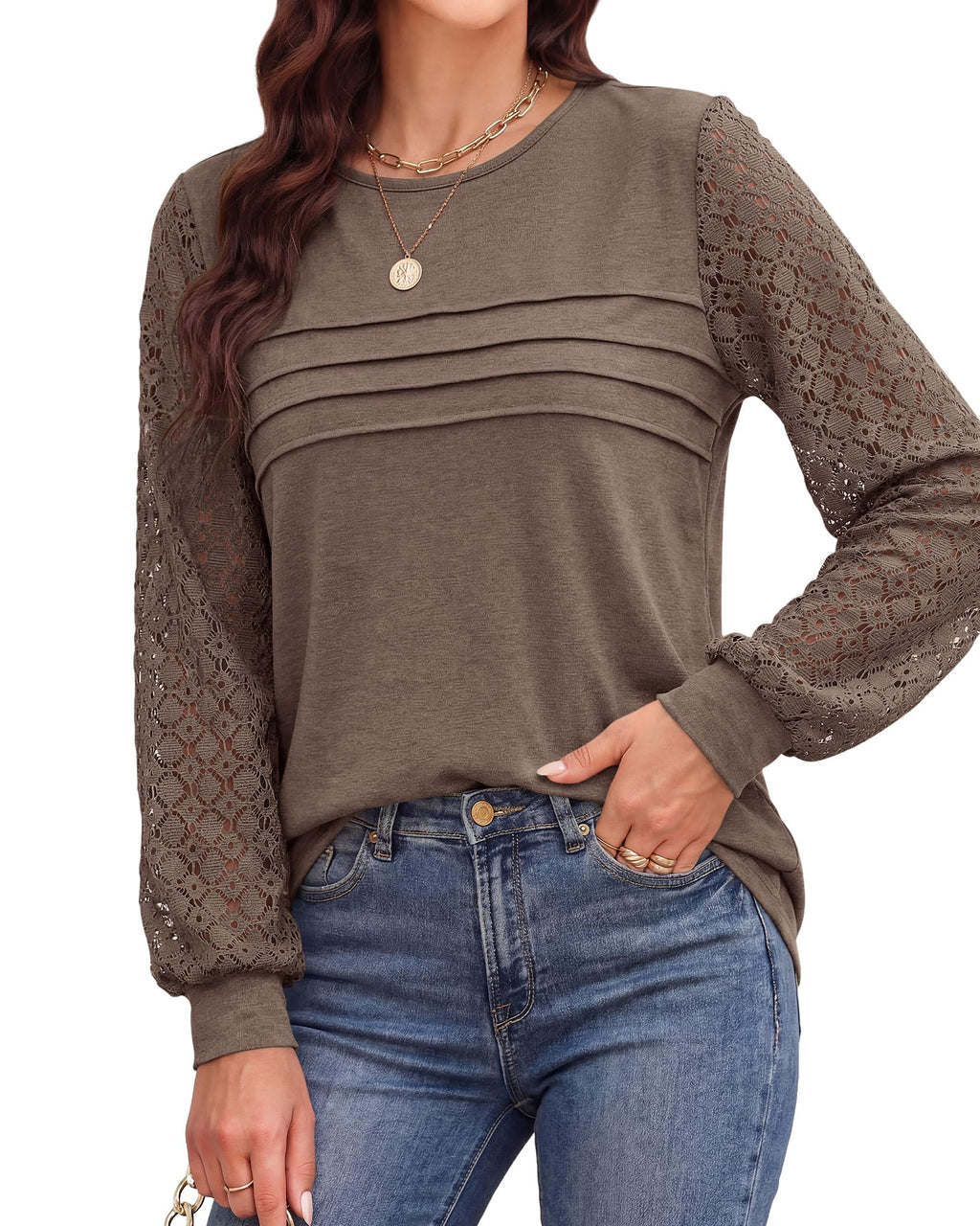 BTFBM Women's Long Sleeve Shirts Dressy Lace Fall Tops Trendy Business Casual T-Shirts Cute Work Outfits Blouses