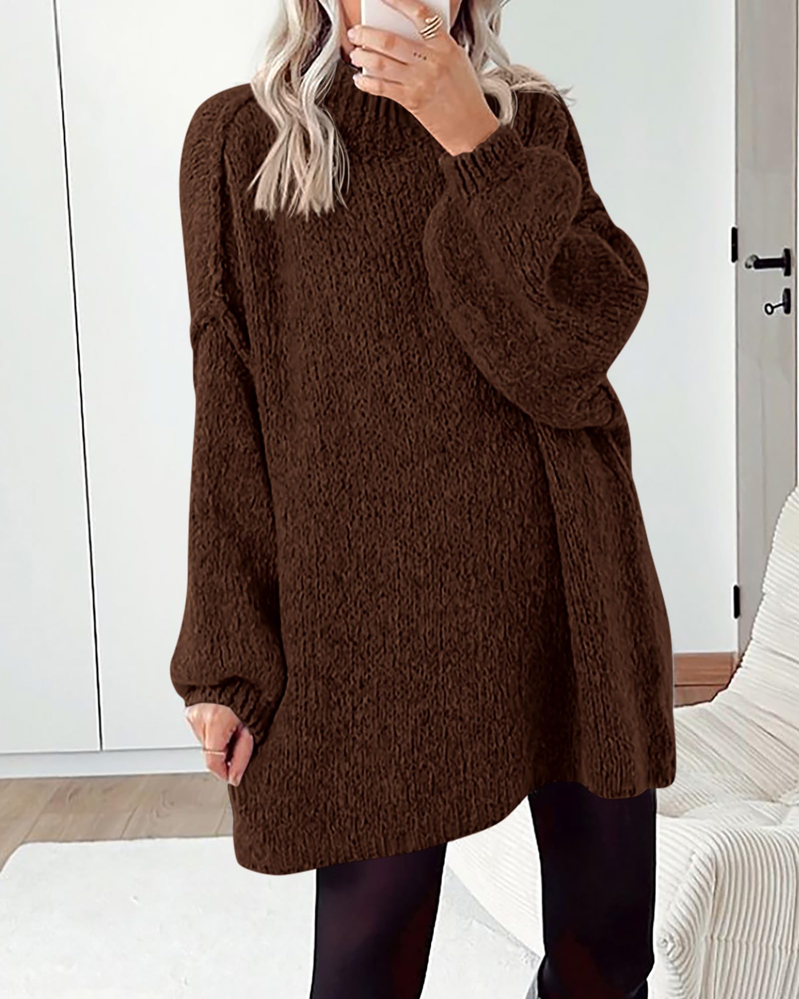 BTFBM Sweaters for Women Fall Long Sleeve Mock Neck Cable Knit Oversized Sweater Pullover Tops Thick Winter Clothes