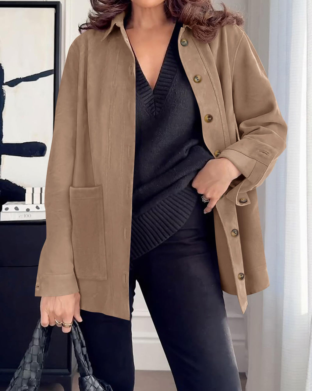 BTFBM Faux Suede Jacket Women Fall Fashion Leather Jackets Long Sleeve Button Down Winter Coats Shackets Outerwear