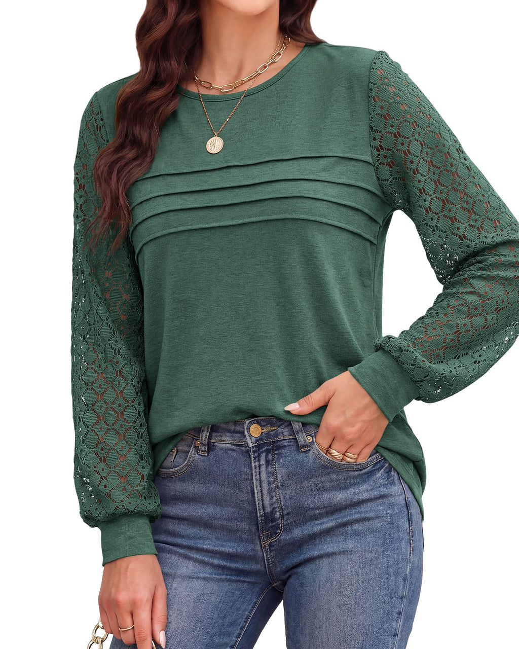 BTFBM Women's Long Sleeve Shirts Dressy Lace Fall Tops Trendy Business Casual T-Shirts Cute Work Outfits Blouses