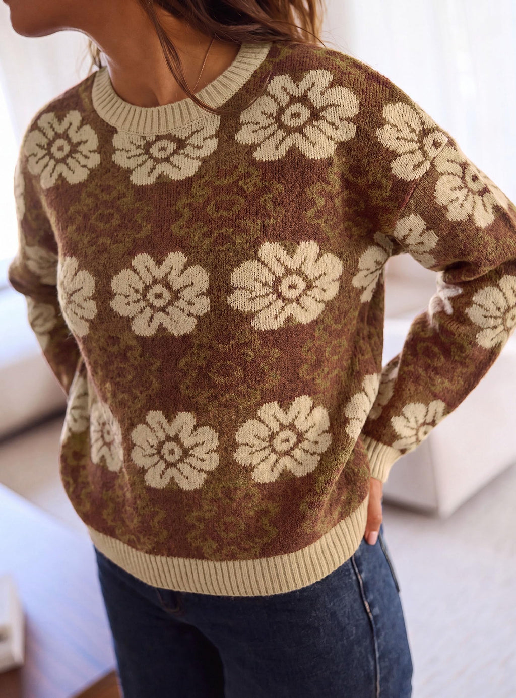 PRETTYGARDEN Women's Floral Crewneck Sweater Knit Pullover Loose Fit, Chunky Knit Sweaters Tops, Dressy Casual Work Vacation Holiday Outfits, Womens Fall Fashion, Winter Clothes