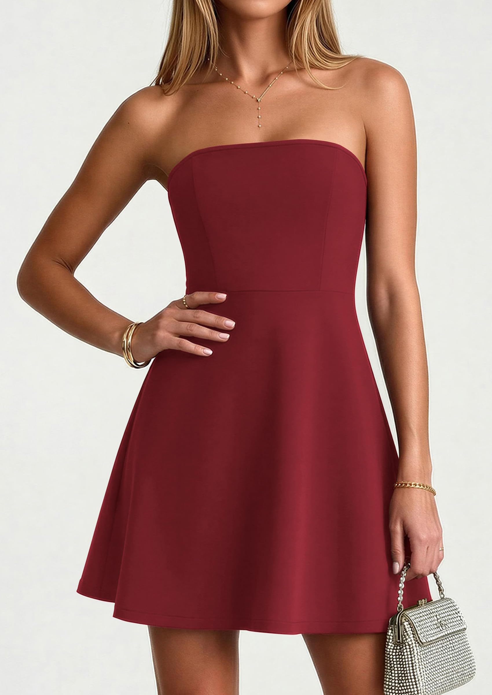 PRETTYGARDEN Women's Strapless Mini Summer Dress  Spring A Line Tube Top Wedding Guest Cocktail Party Short Dresses