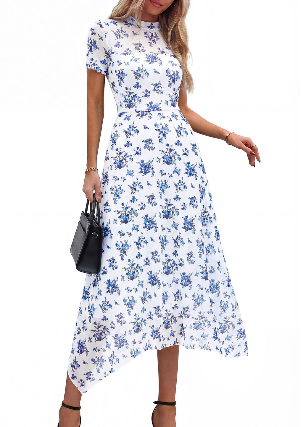 PRETTYGARDEN Cocktail Dresses for Women  Summer Short Sleeve Floral Mesh Sheer Midi Party Wedding Guest Dress