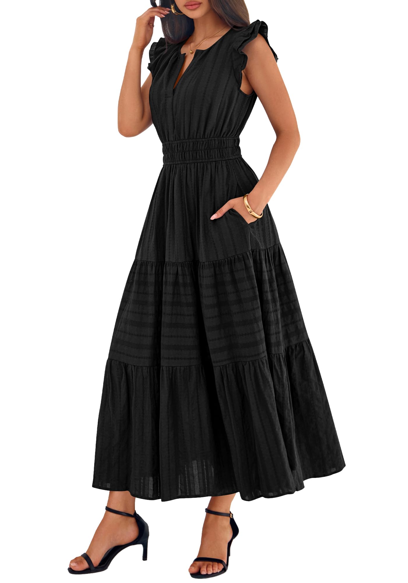 BTFBM Womens Summer Maxi Dress  Spring Boho Vacation Ruffle Flutter Short Sleeve A Line Tiered Flowy Dresses Pockets