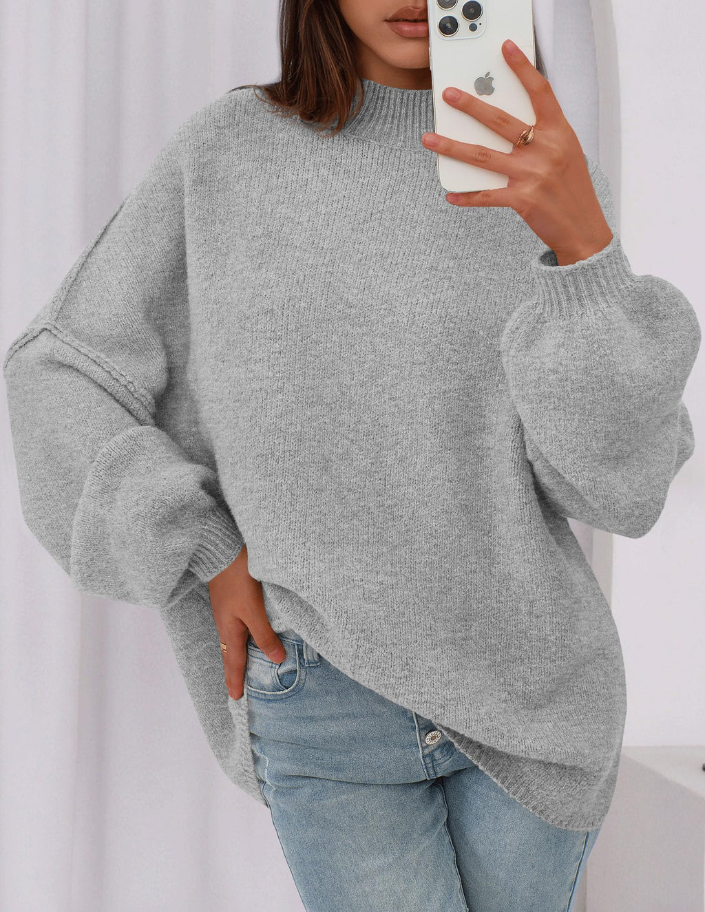 PRETTYGARDEN Women's 2026 Fall Oversized Sweaters Chunky Knit Mock Neck Long Sleeve Casual Trendy Pullover Winter Clothes