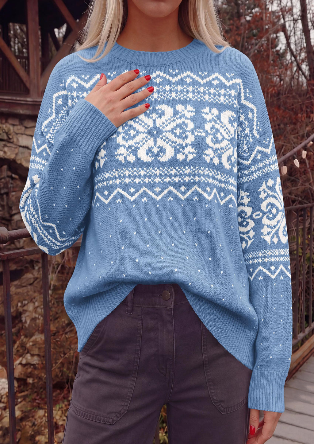 PRETTYGARDEN Women's Fair Isle Oversized Sweater | Relaxed Fit, Soft Cozy Knit, Long Sleeve Pullover, Crew Neck, Going Out Tops, Fall Holiday Outfits, Winter Fashion Clothing