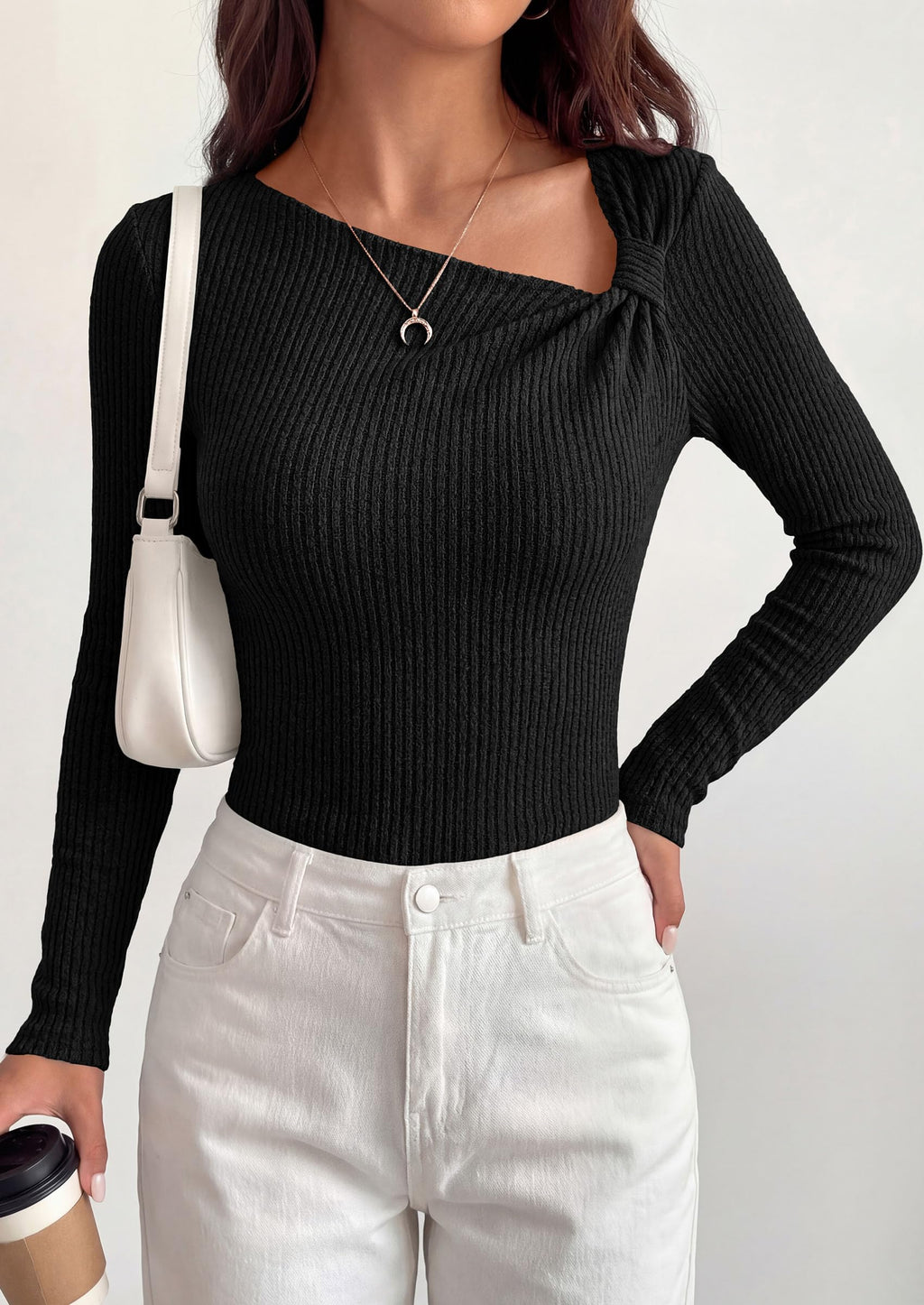 PRETTYGARDEN Womens  Early Fall Fashion Long Sleeve T Shirts Asymmetrical Ribbed Fitted Trendy Going Out Tops Y2K Outfits