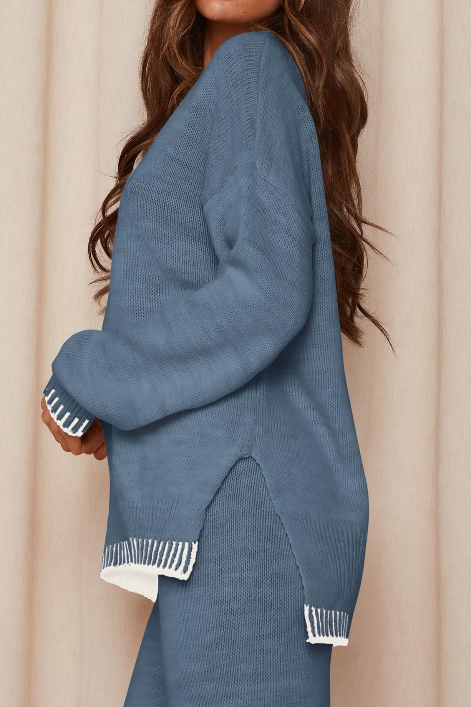 PRETTYGARDEN Women's 2 Piece Knit Sweater Outfit Casual Long Sleeve Pullover Wide Leg Pants Tracksuit Loungewear Set