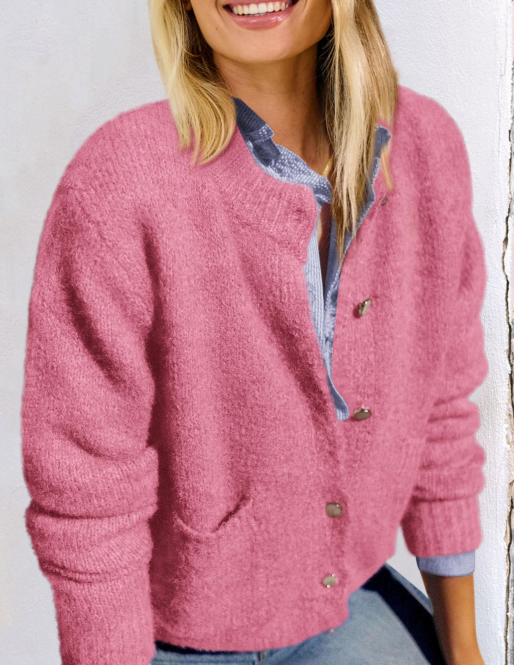 PRETTYGARDEN Women's Knit Cardigan Sweaters Casual Long Sleeve Open Front Button Up Ribbed Fall Spring Sweater Jackets