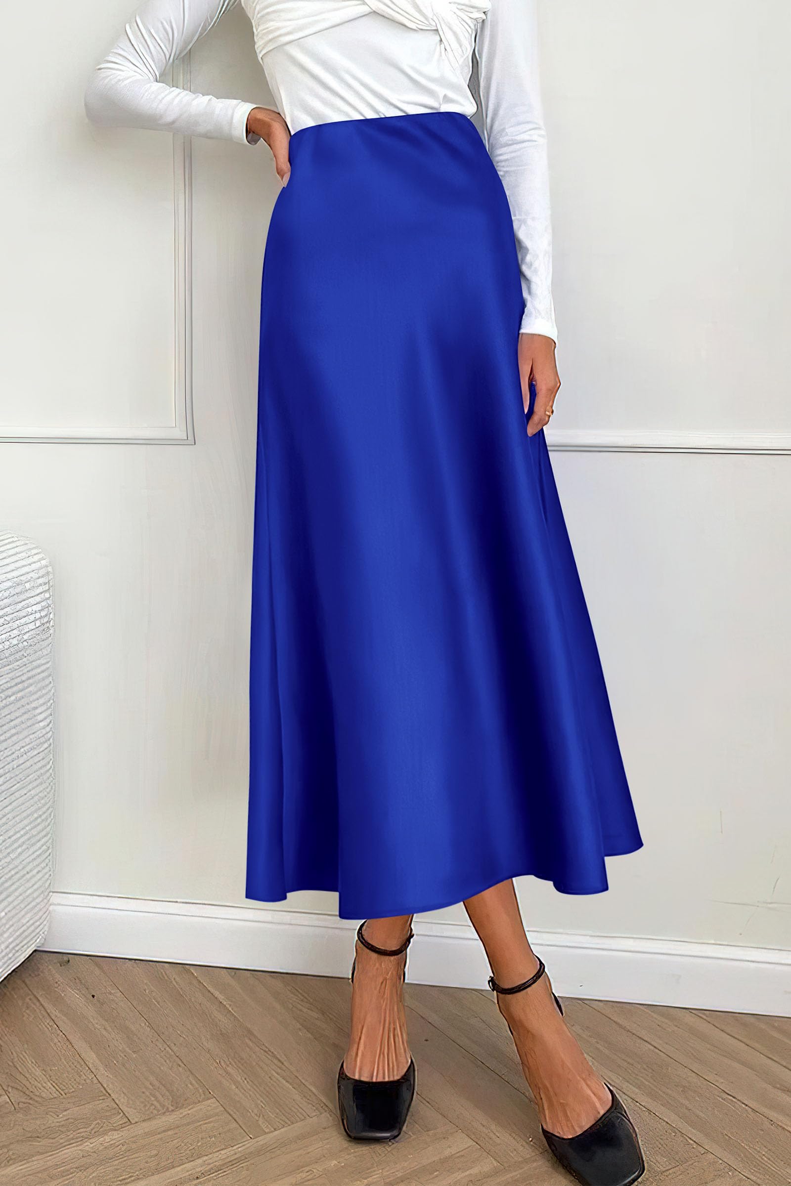 PRETTYGARDEN Women's Satin Skirts Dressy Casual Fall High Waisted Cocktail Wedding Flowy Elegant A Line Midi Skirt