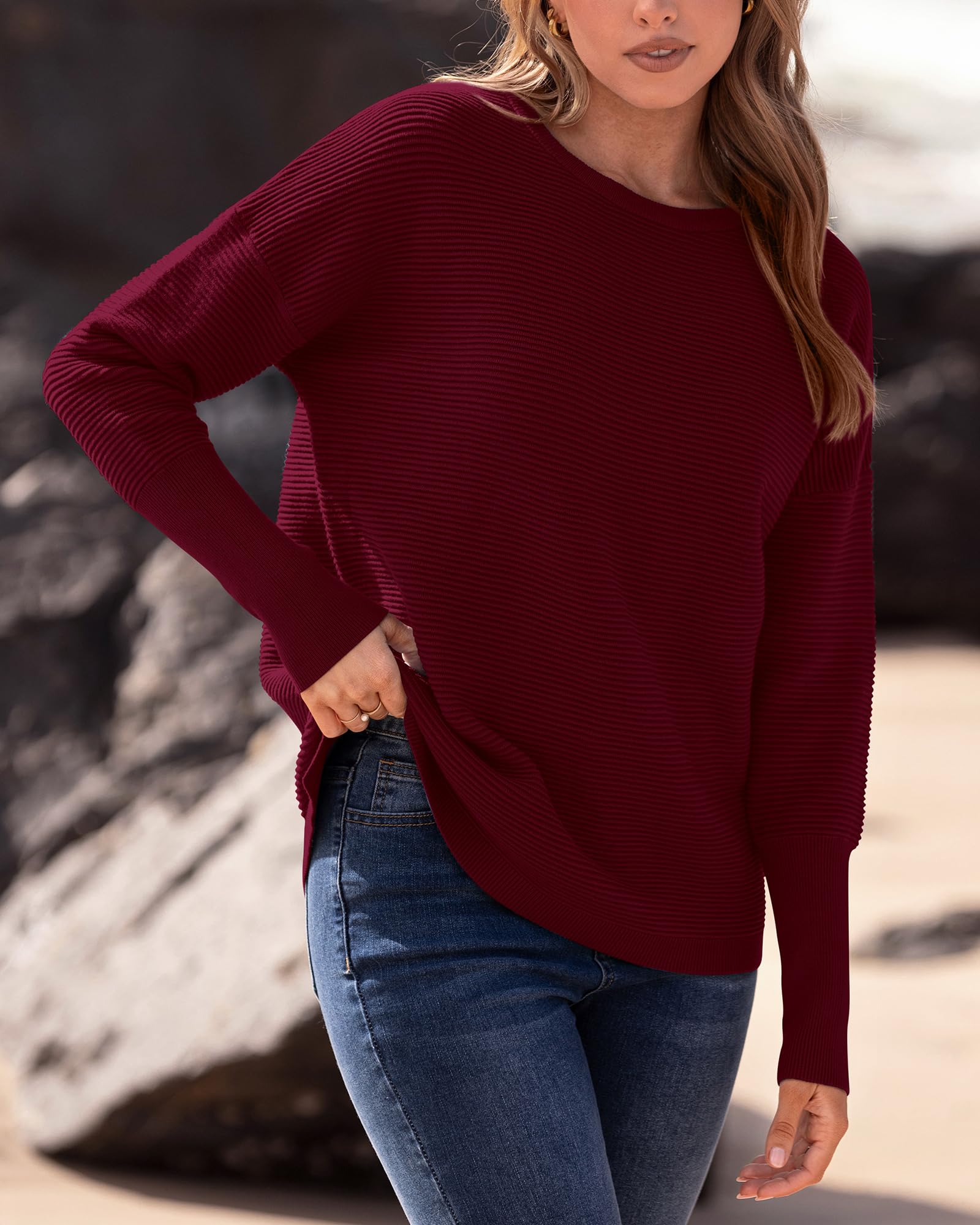 FreshPrettyFall Sweaters for Women Casual Long Sleeve Sweater Striped Loose Fit Pullover Tops