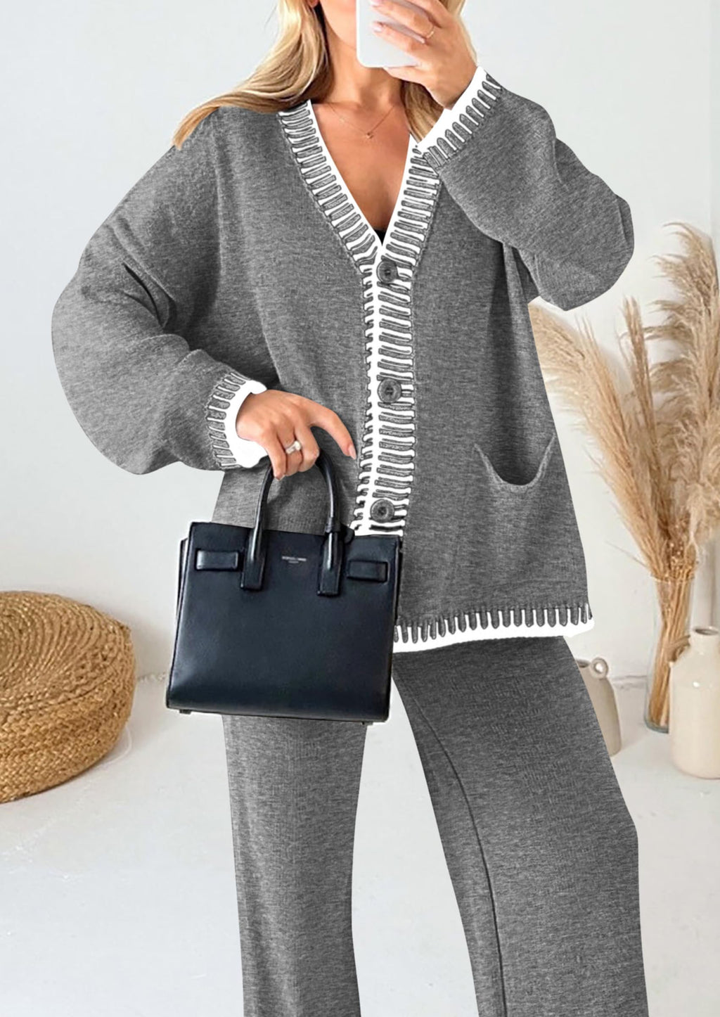 PRETTYGARDEN Lounge Sets for Women Fall Loungewear 2 Piece Outfits Cardigan Sweaters Track Suit Matching Winter Clothing