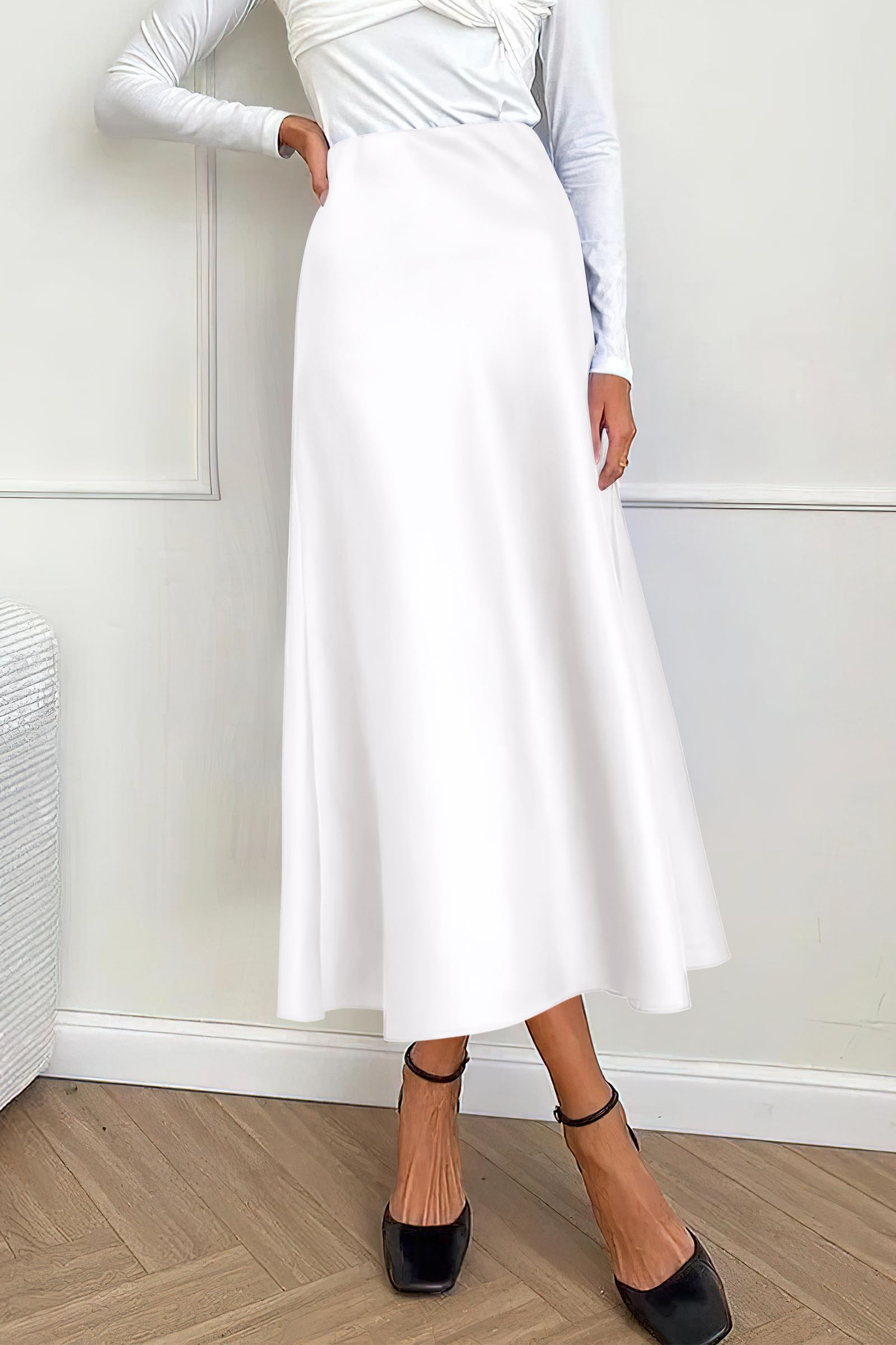 PRETTYGARDEN Women's Satin Skirts Dressy Casual Fall High Waisted Cocktail Wedding Flowy Elegant A Line Midi Skirt