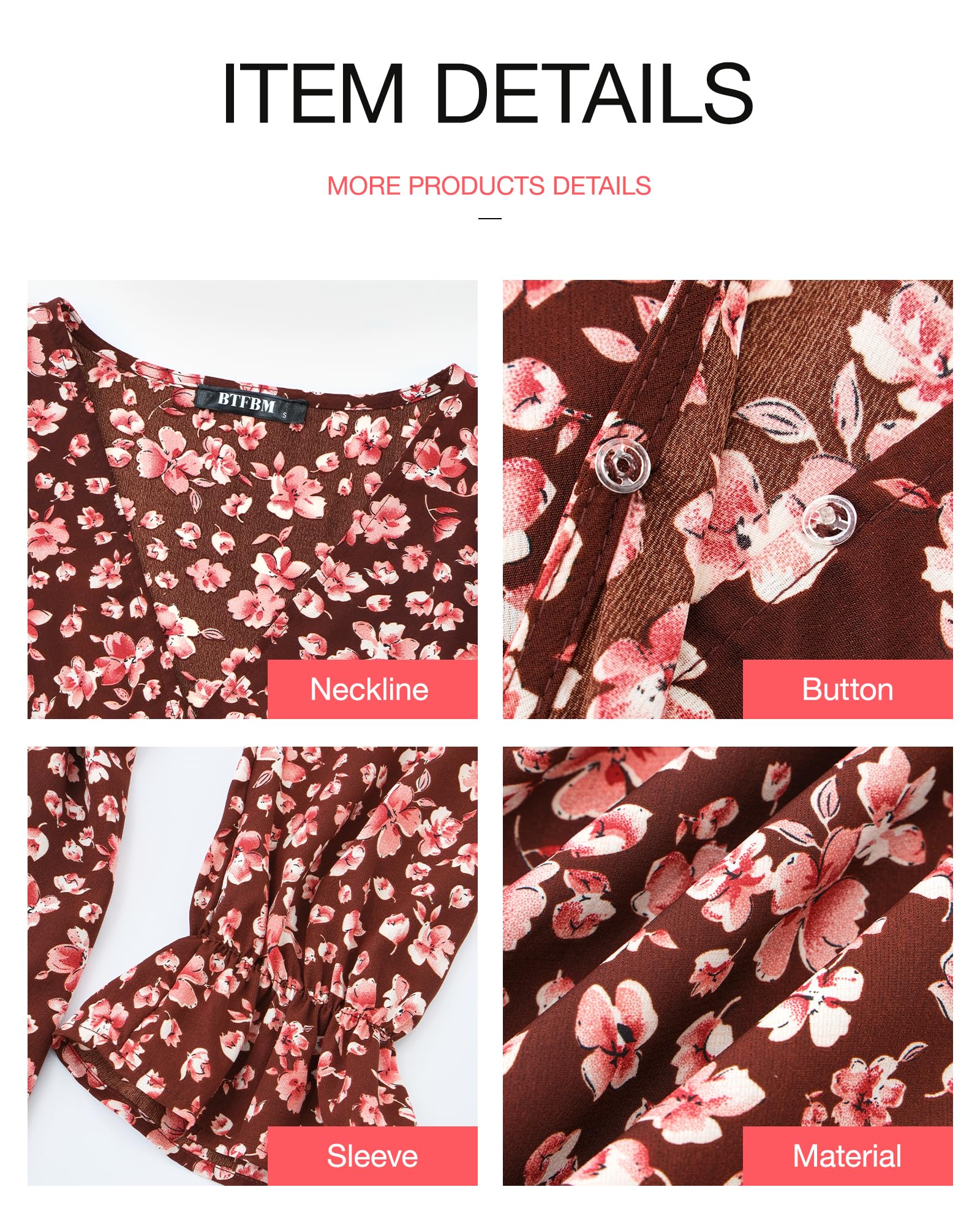 BTFBM Womens Dresses Summer V Neck Floral High Waist Ruffle Wedding Guest Cocktail Boho Spring Long Sleeve Dress