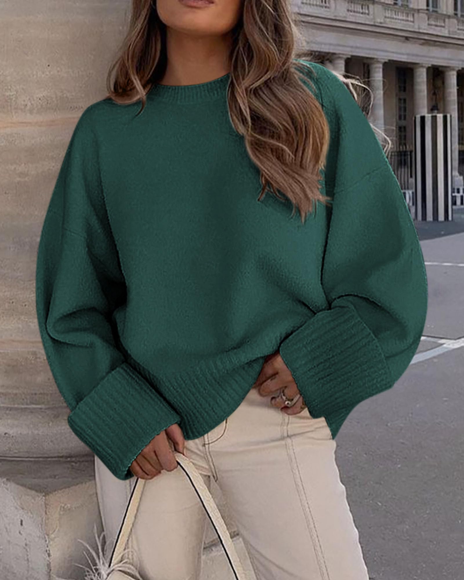 PRETTYGARDEN Women's Fall Oversized Sweaters Casual Crewneck Pullover Long Sleeve Fuzzy Chunky Knit Tops Blouse