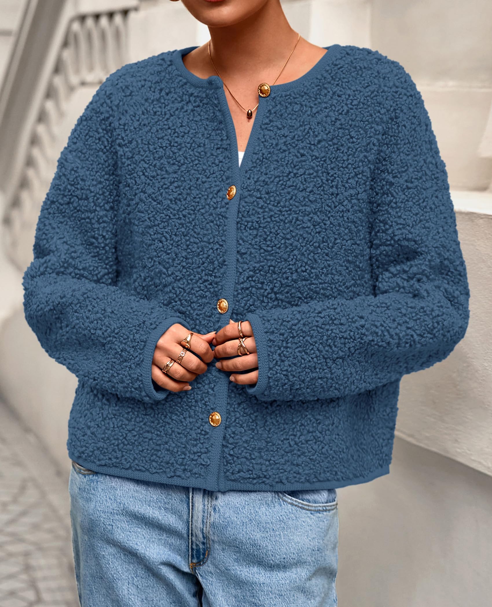 PRETTYGARDEN Women's Fall Fashion Clothes Trendy Fleece Sherpa Cropped Jackets Buttons Warm Casual Winter Faux Fur Coats