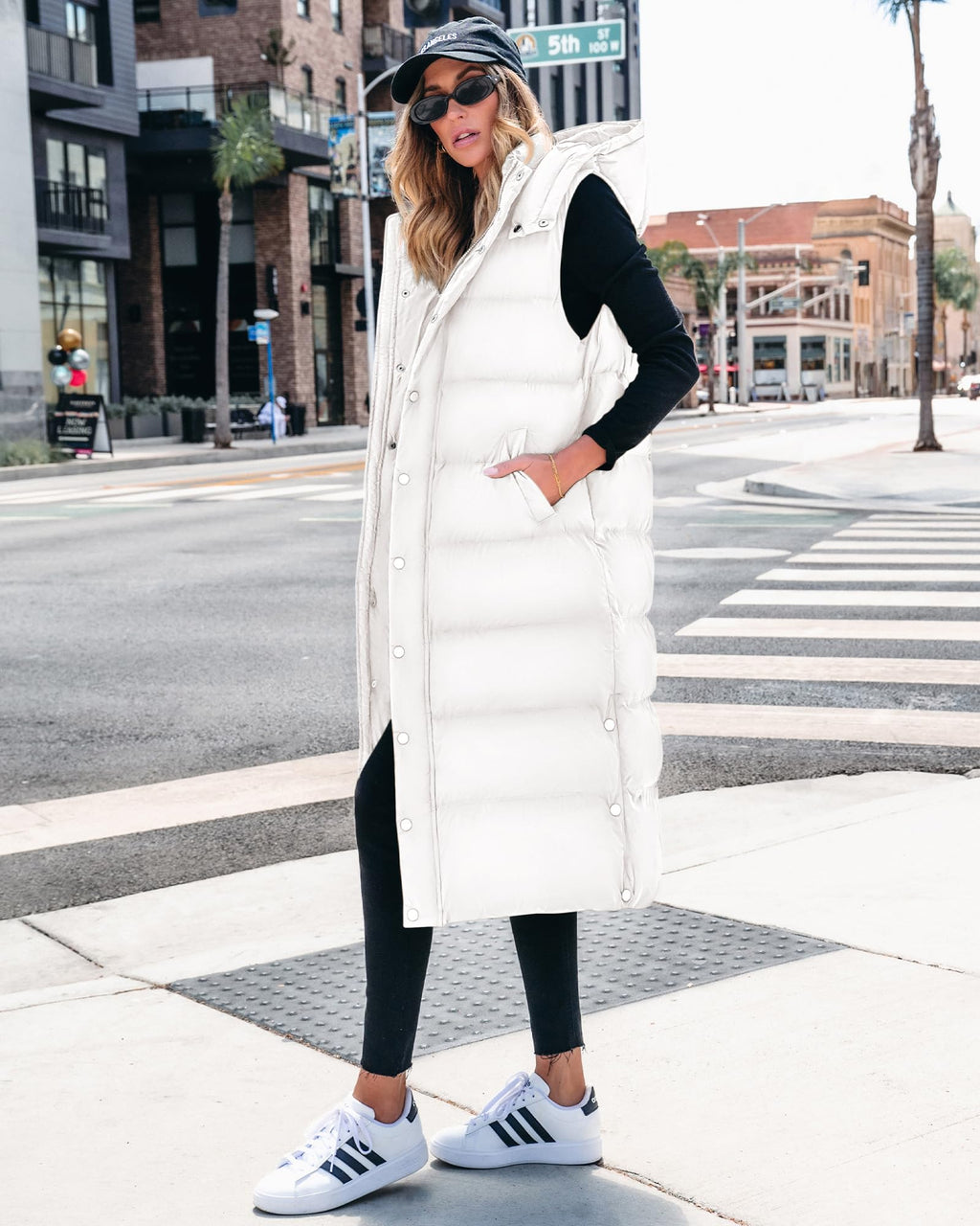 FreshPretty Long Puffer Vest Women Quilted Hooded Button Down Zip Up Sleeveless Vests Outerwear Padded Jacket Fall Winter Coat