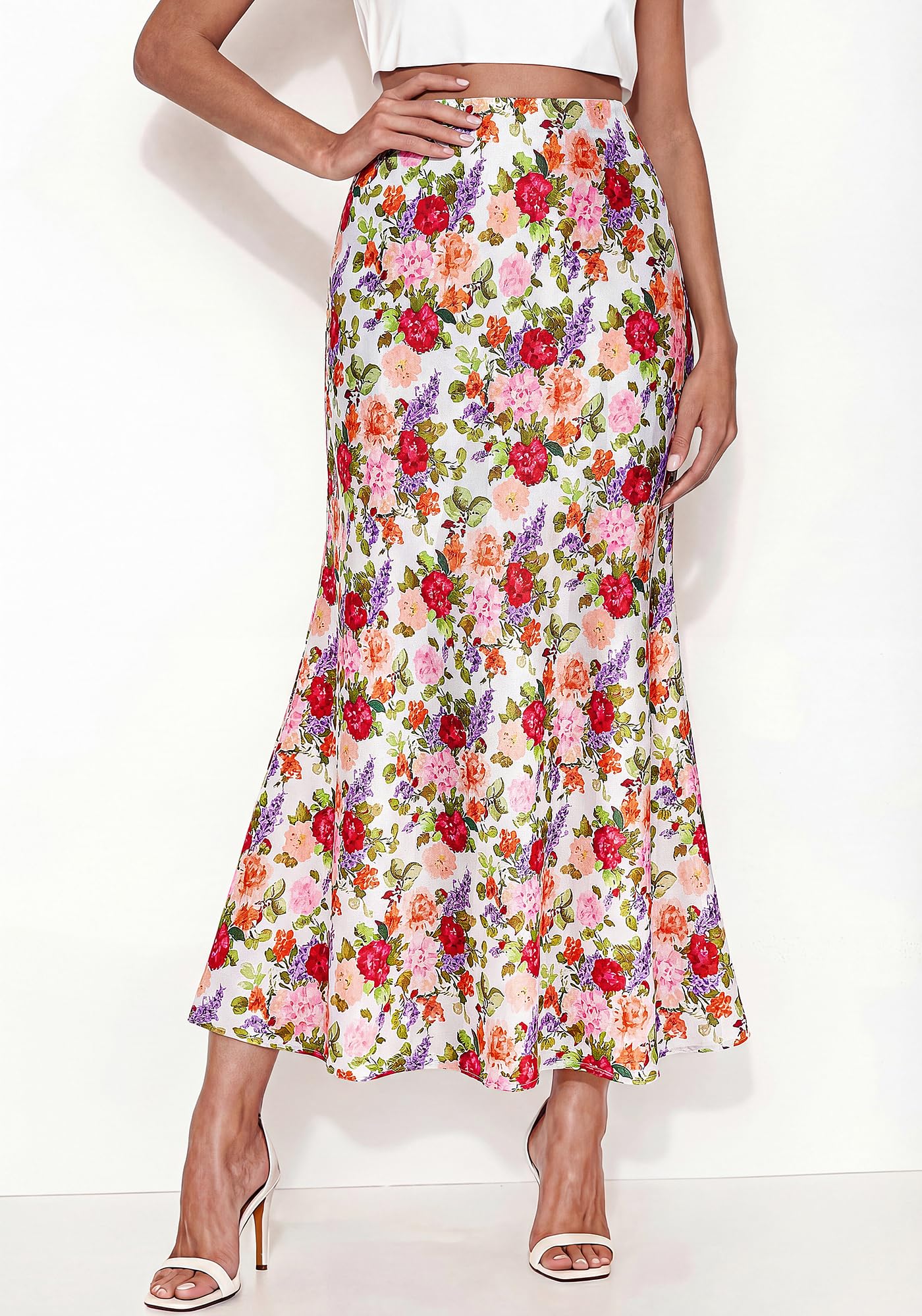 BTFBM Maxi Skirts for Women Summer Spring Boho Lightweight A Line High Waisted Wedding Guest Party Silk Midi Skirt