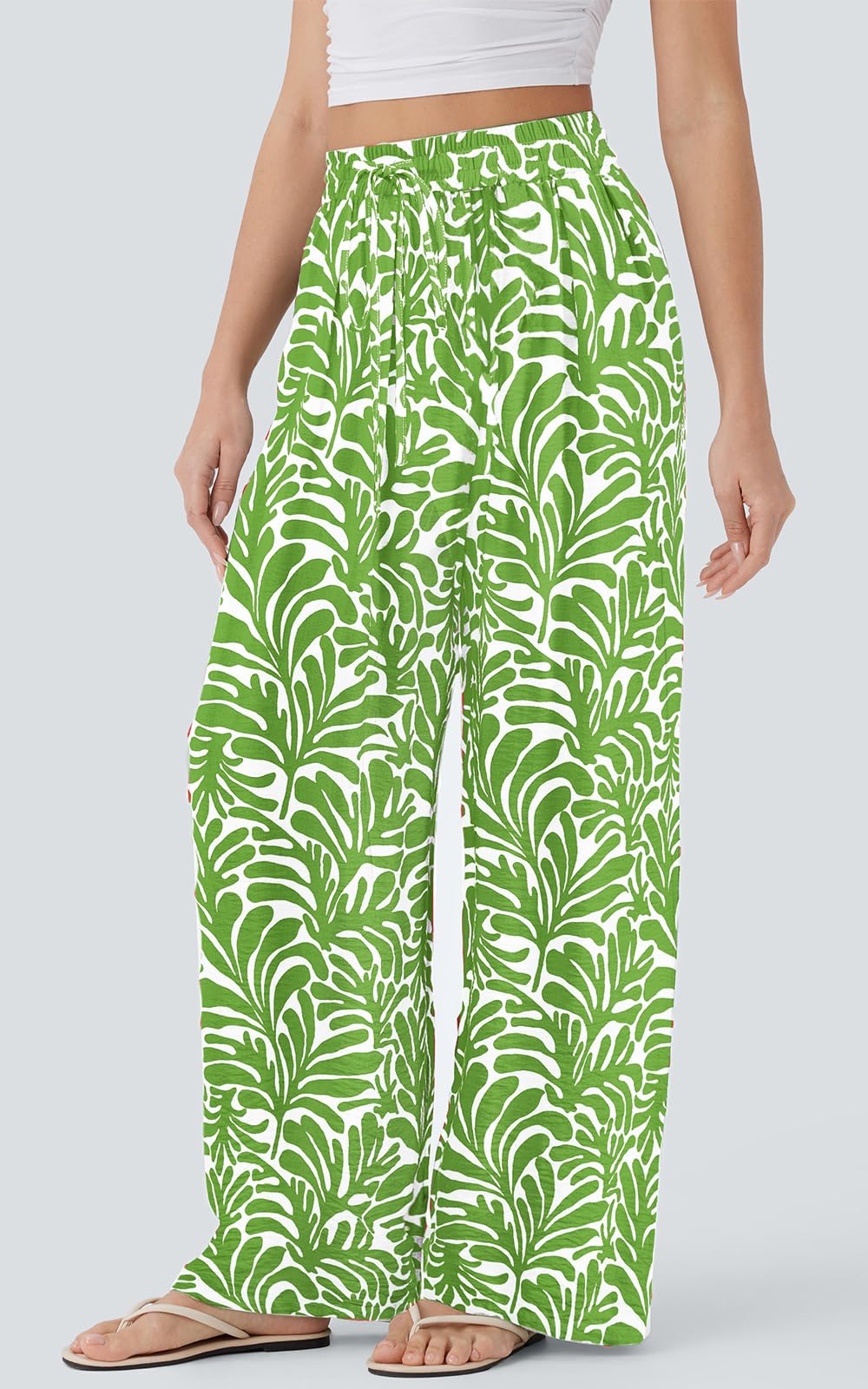 PRETTYGARDEN Womens Pants Elastic Waist Floral Lightweight Palazzo Pants for Women Casual Lounge Wide Leg Pants Woman
