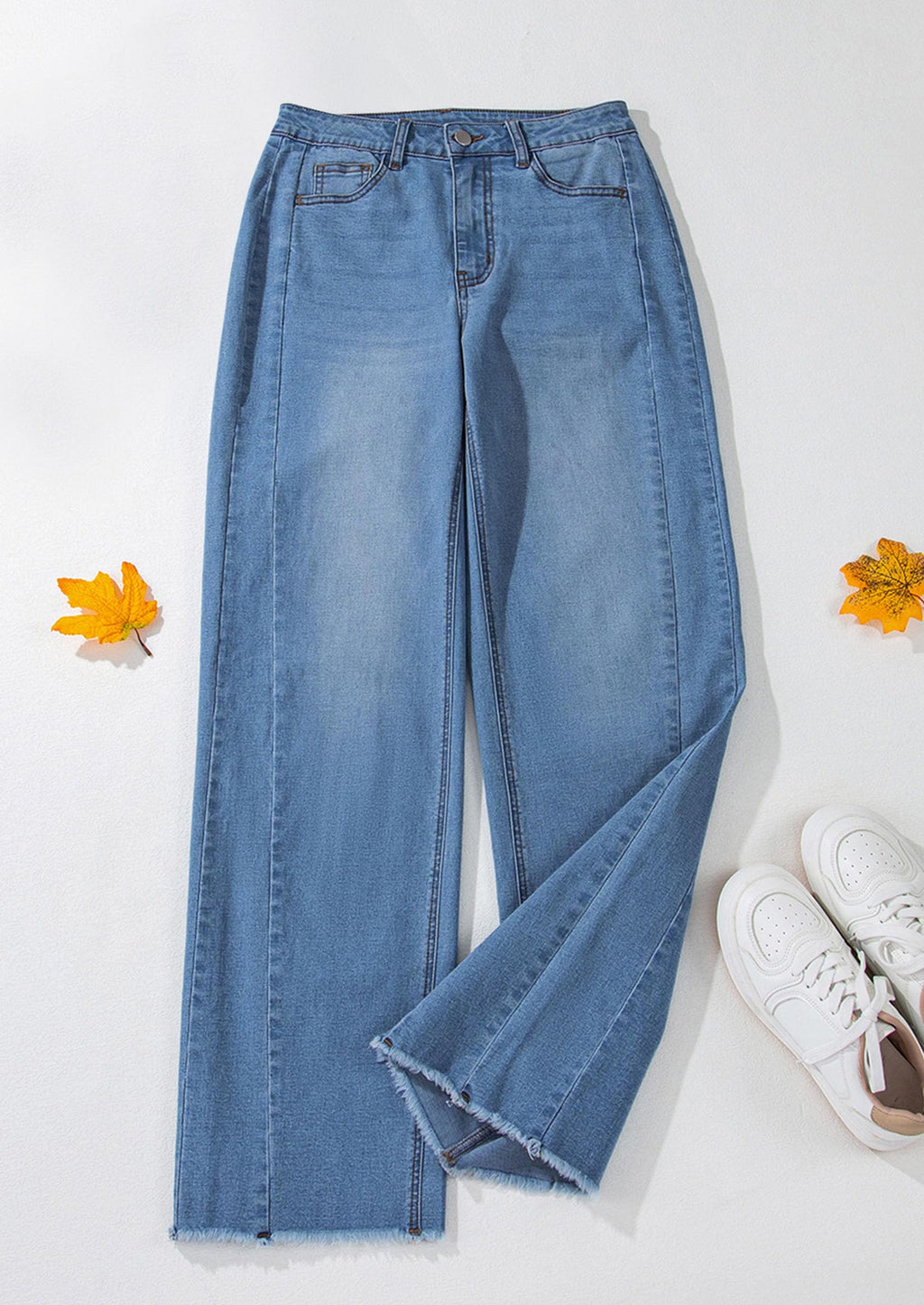 PRETTYGARDEN Wide Leg Jeans for Women Trendy High Waisted Stretchy Baggy Raw Hem Denim Palazzo Pants Fall Clothes