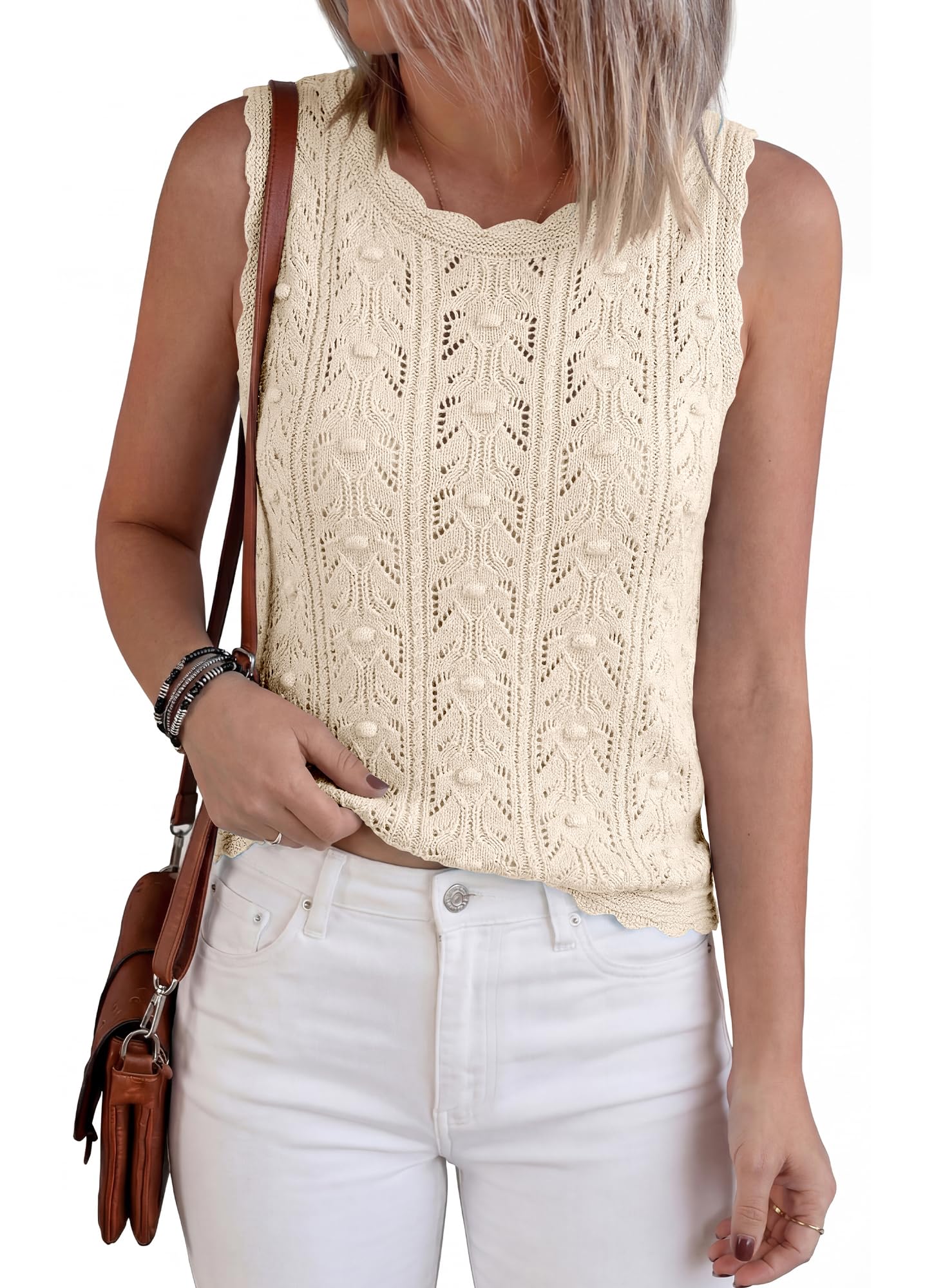 BTFBM Crochet Tops for Women Sleeveless Knit Sweater Vest Tank Top Summer Spring Cover Ups Beach Vacation Clothes