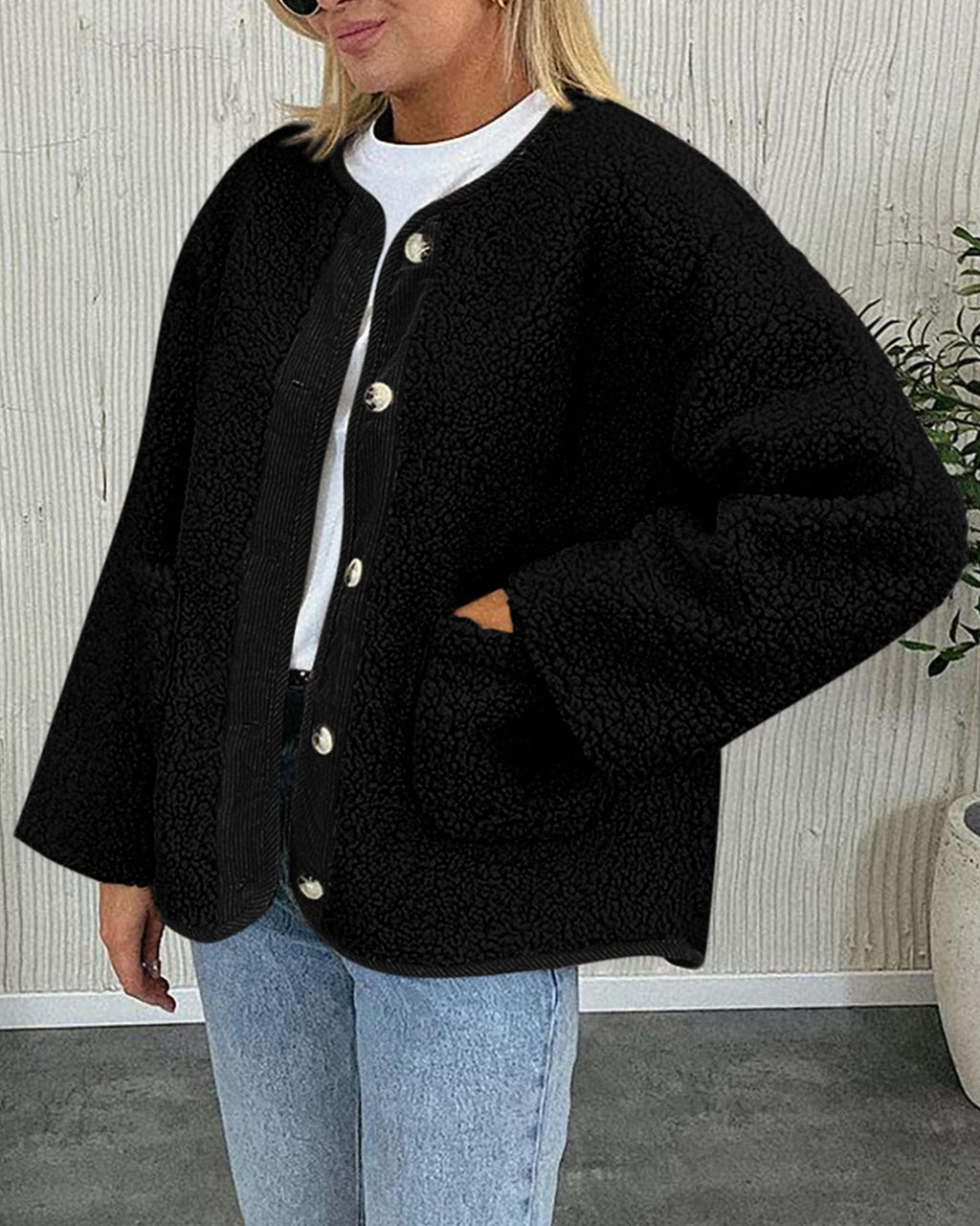 PRETTYGARDEN Women's Winter Coats Long Sleeve Button up Fuzzy Sherpa Fleece Jackets Outerwear Fall Fashion Clothes