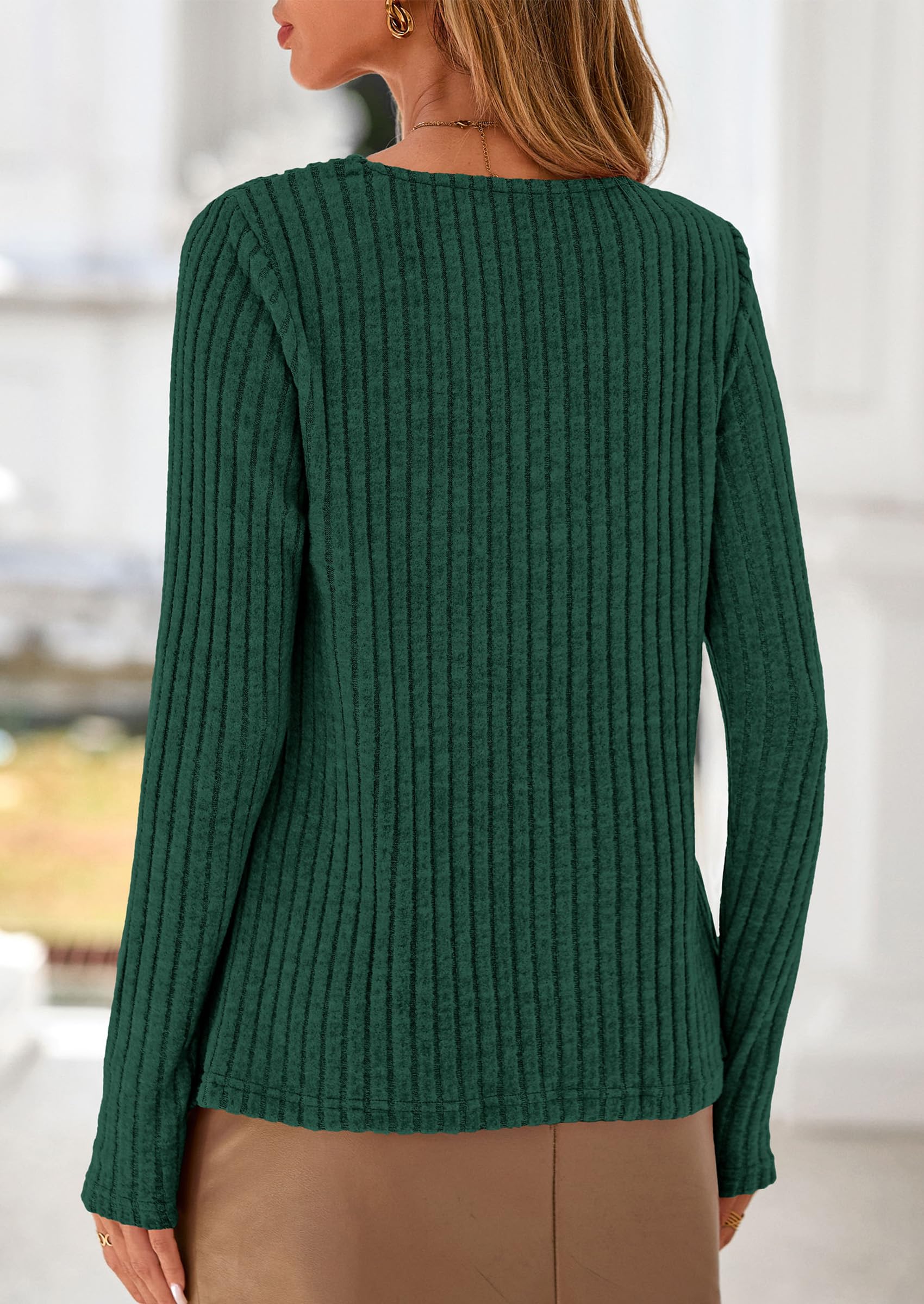 PRETTYGARDEN Women's Long Sleeve Shirts Fall Fashion Clothes Casual Ribbed V Neck Loose Tunic Tops Lightweight Sweaters