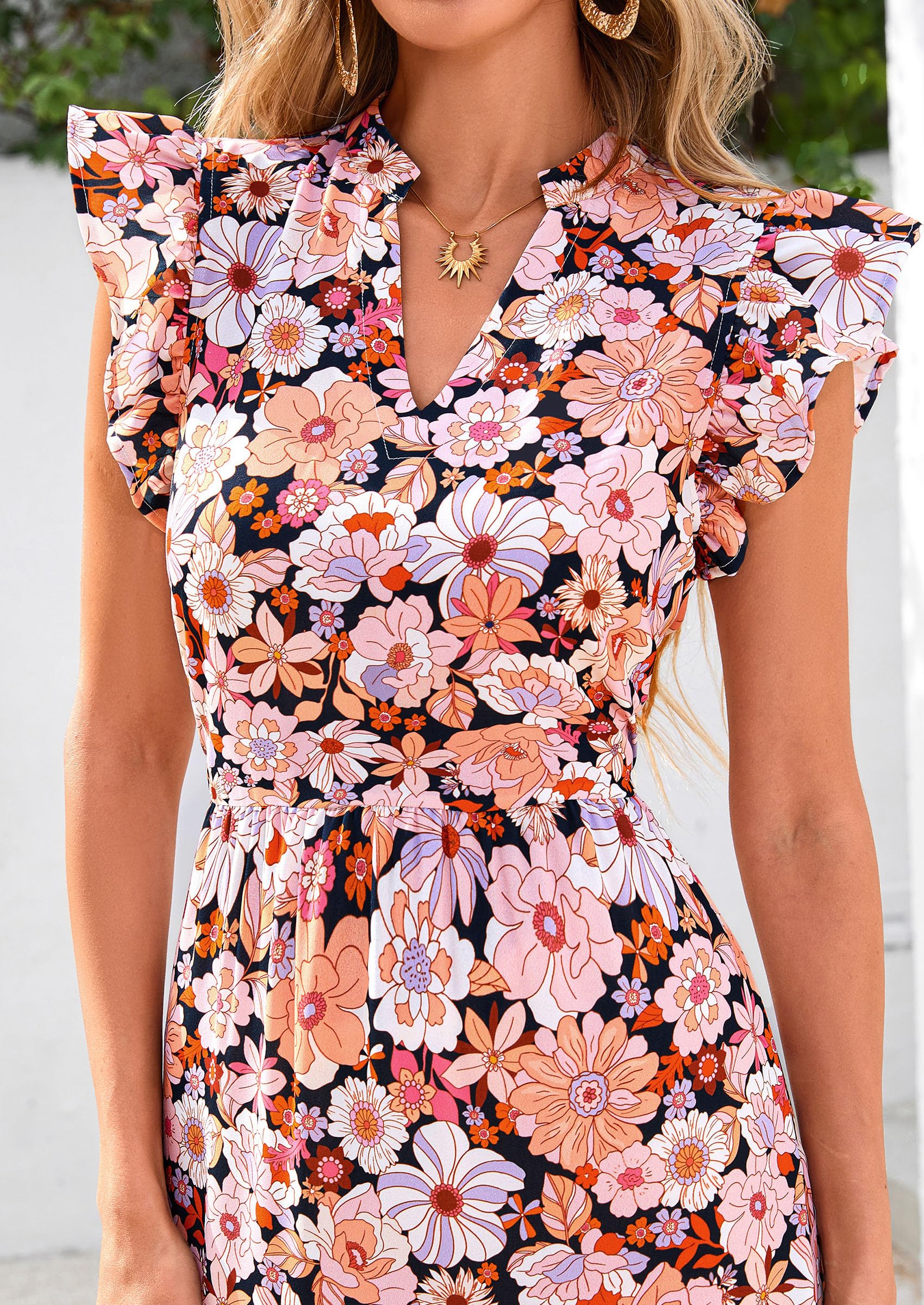 Visit the PRETTYGARDEN Store PRETTYGARDEN Women's Summer Floral Midi Dress Cap Sleeve V Neck Ruffle Long Flowy Boho Casual Beach Vacation Dresses