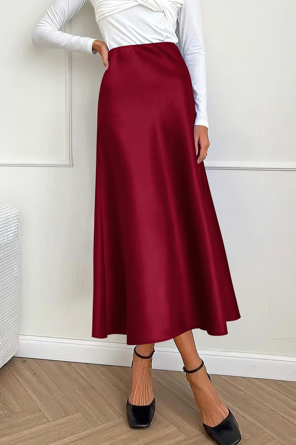 PRETTYGARDEN Women's Satin Skirts Dressy Casual Fall High Waisted Cocktail Wedding Flowy Elegant A Line Midi Skirt