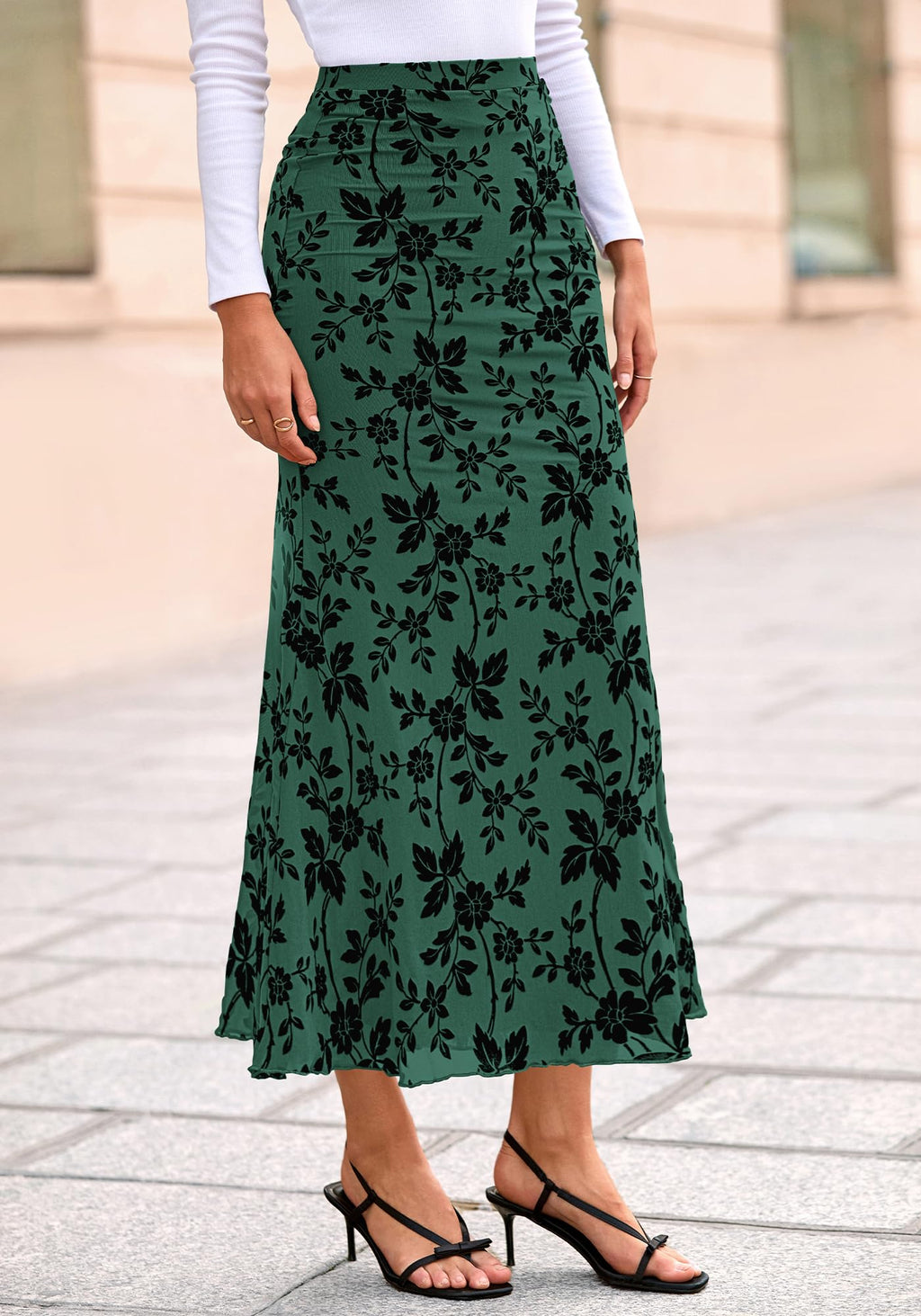 BTFBM Womens Floral Mesh Maxi Skirt Spring Summer Elastic High Waisted Boho Elegant Mermaid Long Skirts for Women