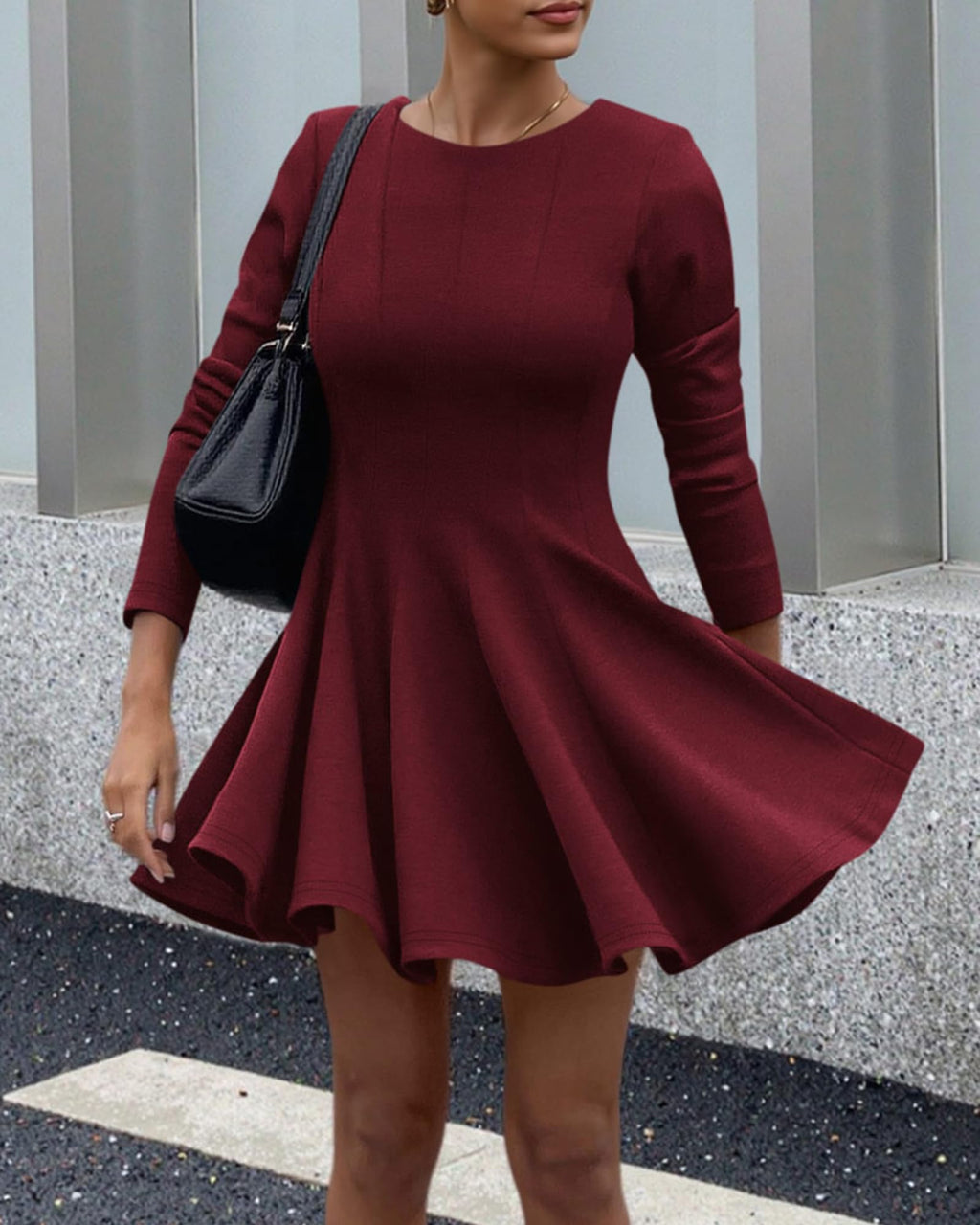BTFBM Spring Dresses for Women Long Sleeve High Waist Pleated Flowy A Line Party Wedding Guest Dress Business Casual