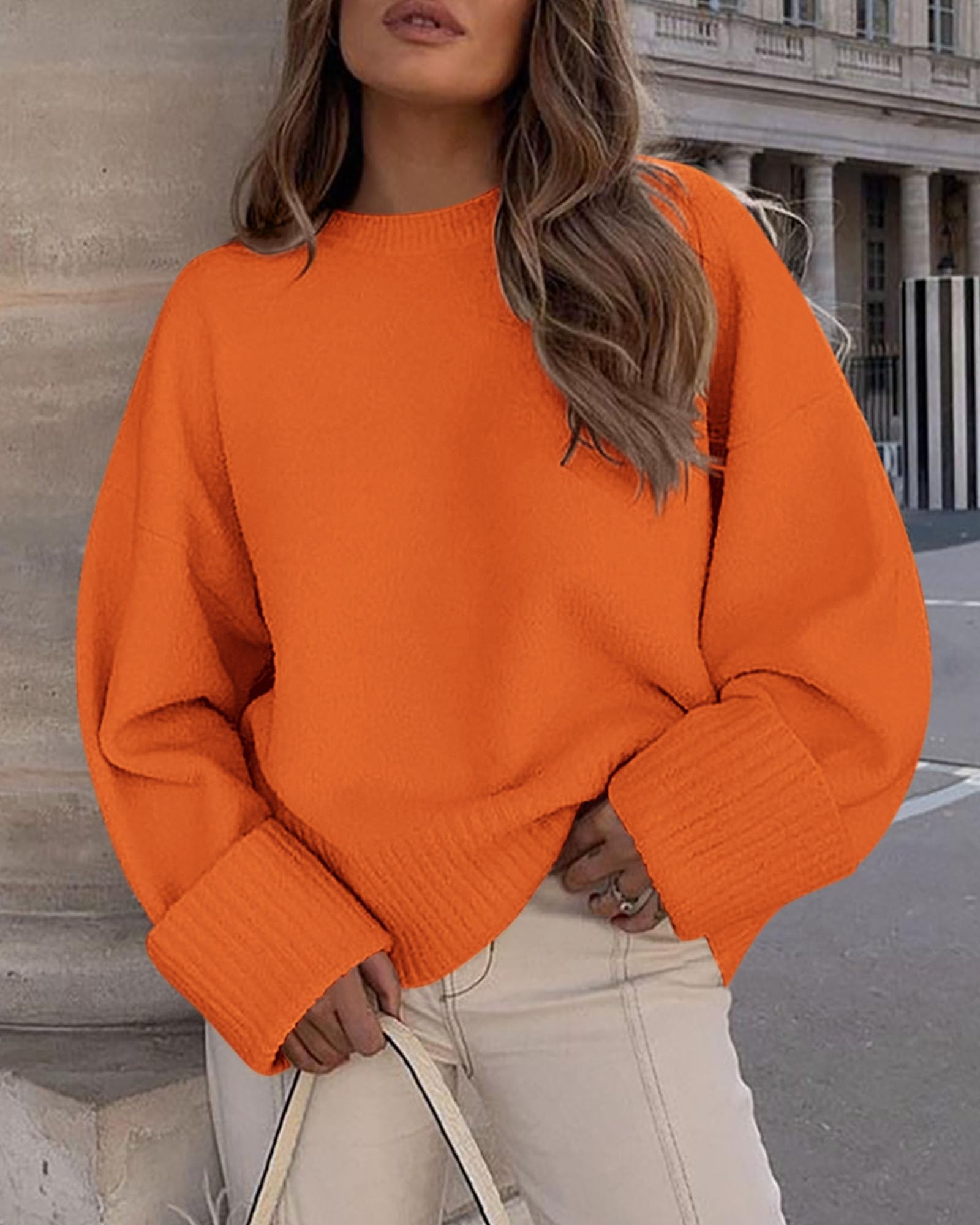 PRETTYGARDEN Women's Fall Oversized Sweaters Casual Crewneck Pullover Long Sleeve Fuzzy Chunky Knit Tops Blouse
