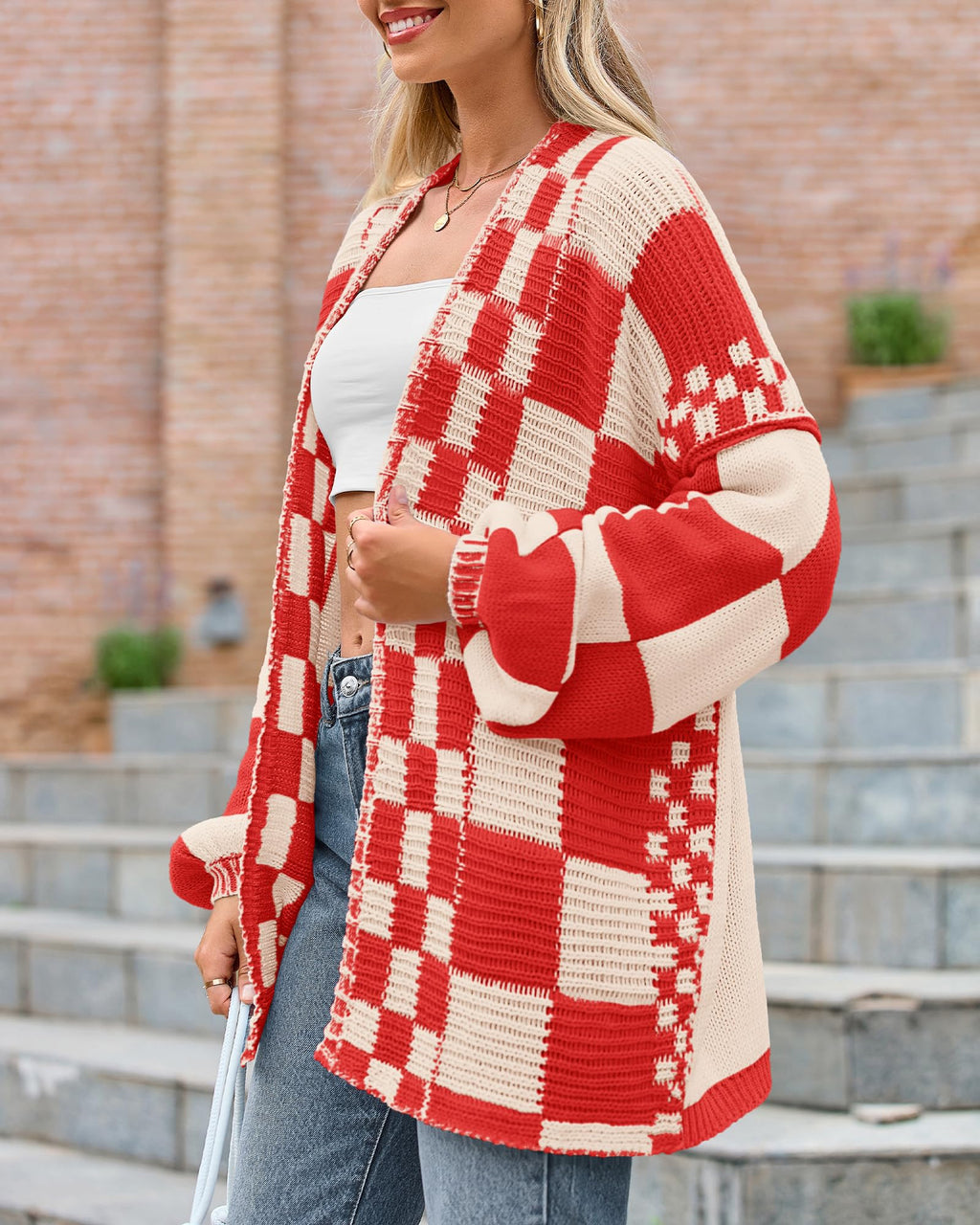 BTFBM Casual Cardigan Sweater for Women Fall Long Sleeve Sweaters Fall Outfits, Loose Fit,Solid,Open Front Chunky Knit Sweaters,Chunky Cardigan Sweaters For Women,Checkered Outwear Coat