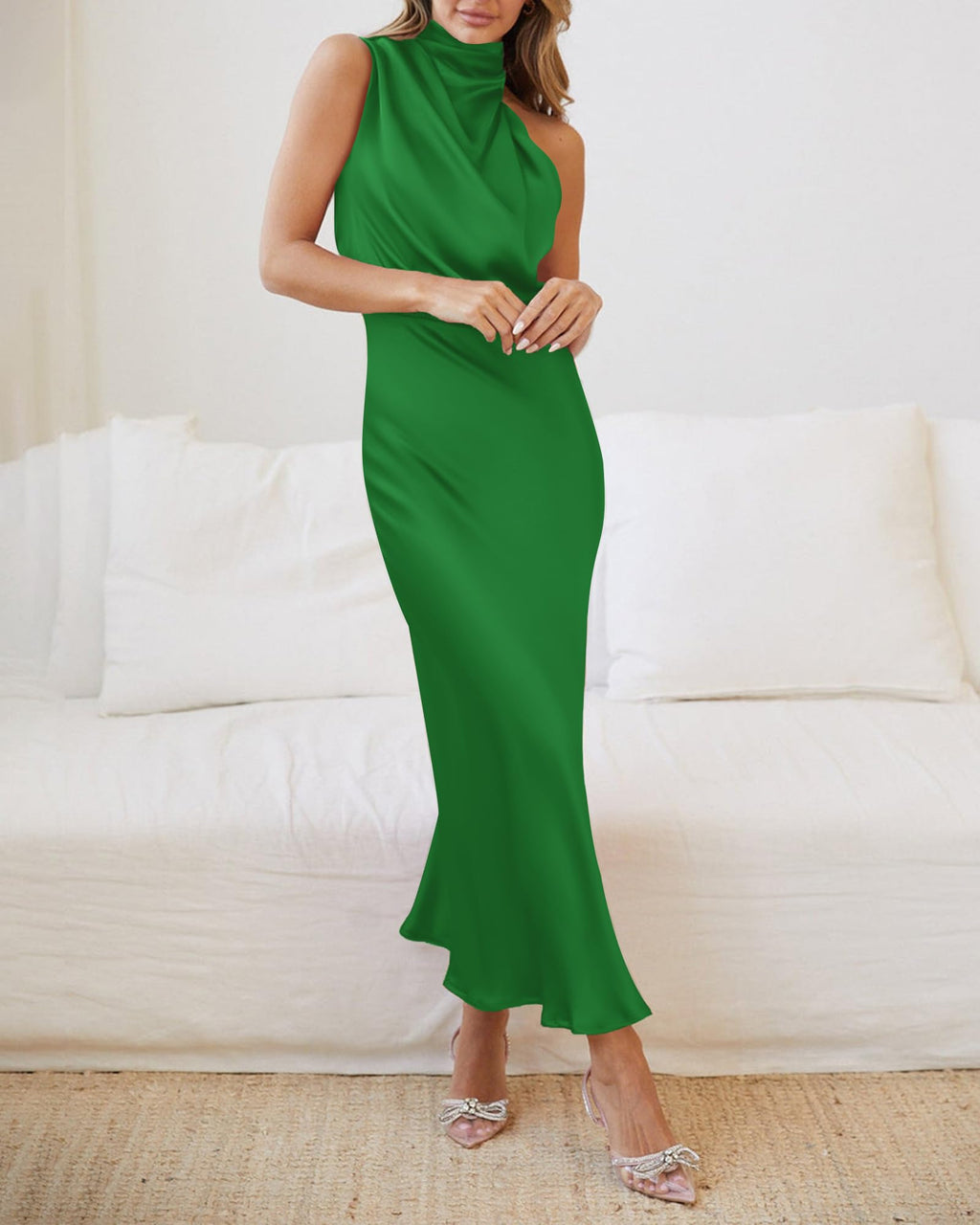 BTFBM Cocktail Dresses for Women Summer Satin Silk Sleeveless Mock Neck Maxi Wedding Guest Dress Spring Outfits