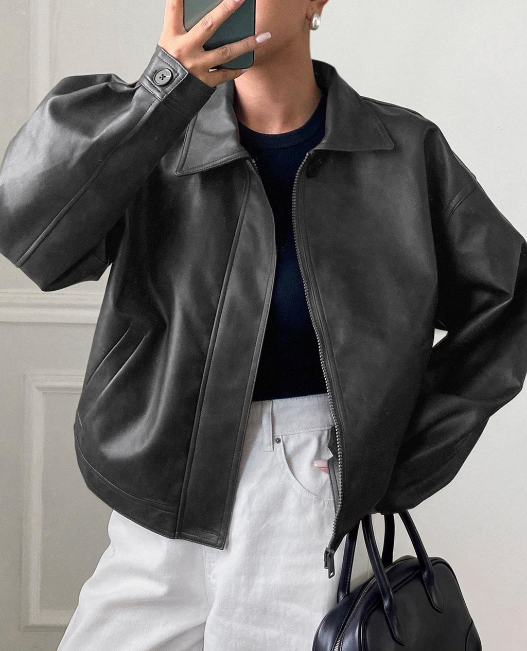 PRETTYGARDEN Women's Faux Leather Oversized Motorcycle Jackets