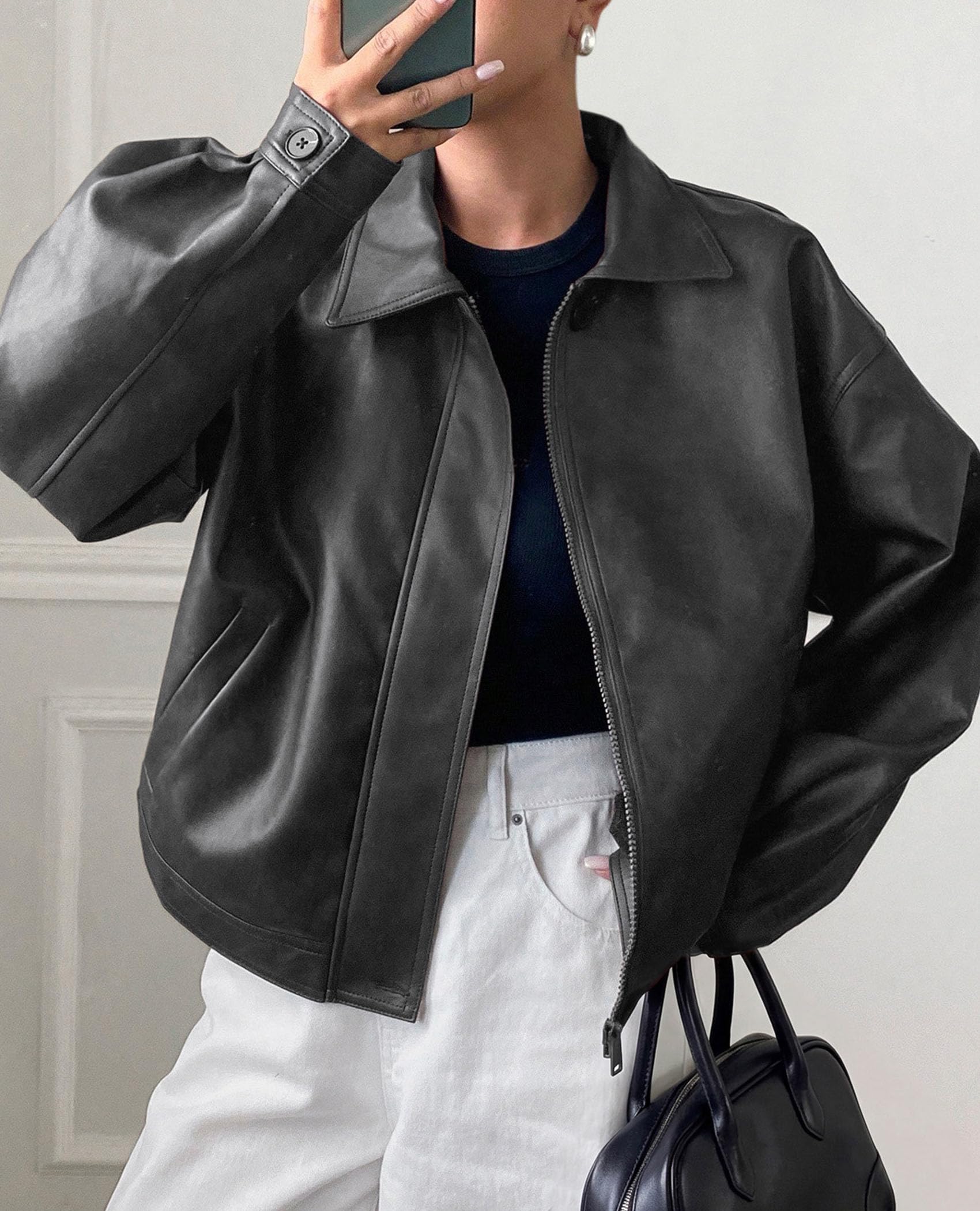 PRETTYGARDEN Women's Faux Leather Oversized Motorcycle Jackets